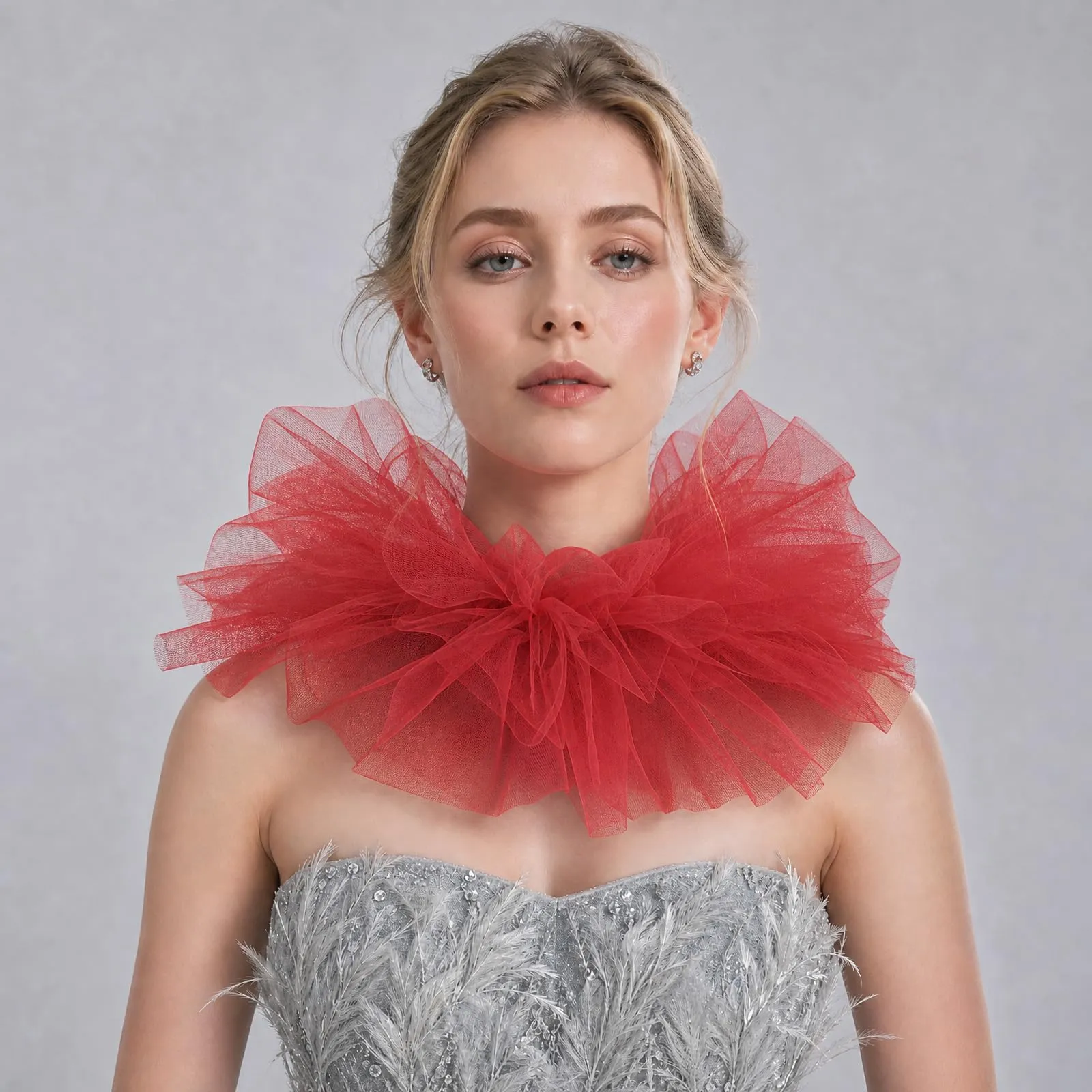 Colletto in tulle increspato in stile vittoriano (rosso) - immagine 5