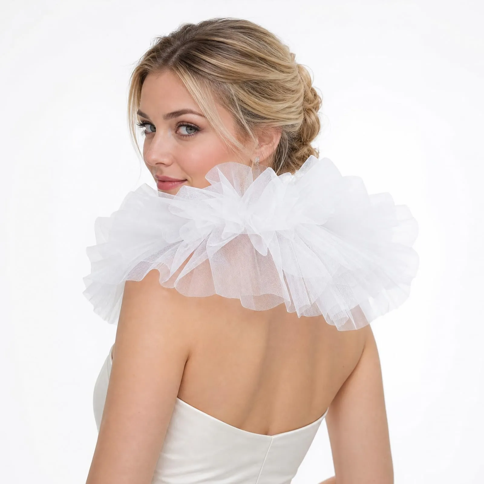Colletto in tulle increspato in stile vittoriano (bianco) - immagine 3