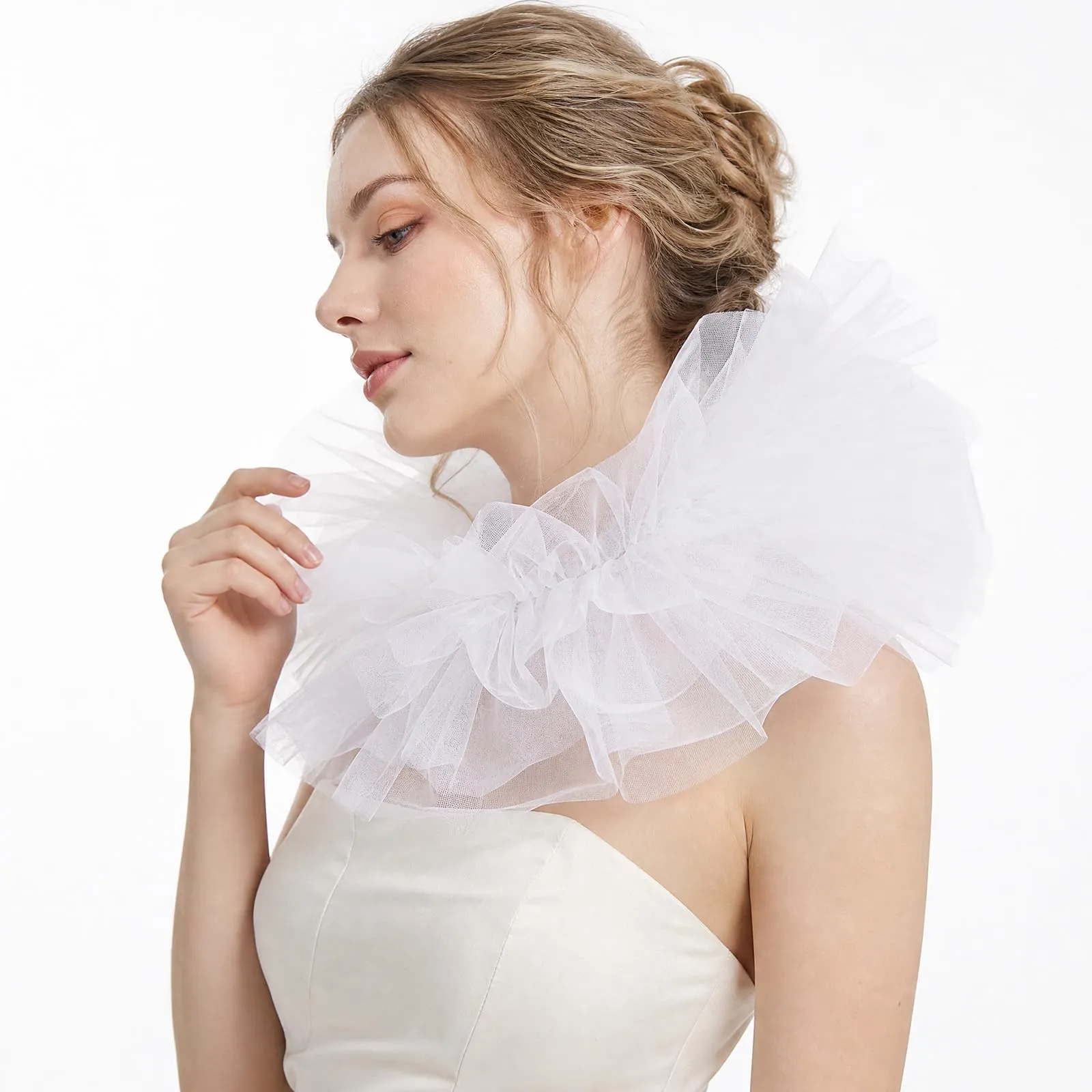 Colletto in tulle increspato in stile vittoriano (bianco) - immagine 4