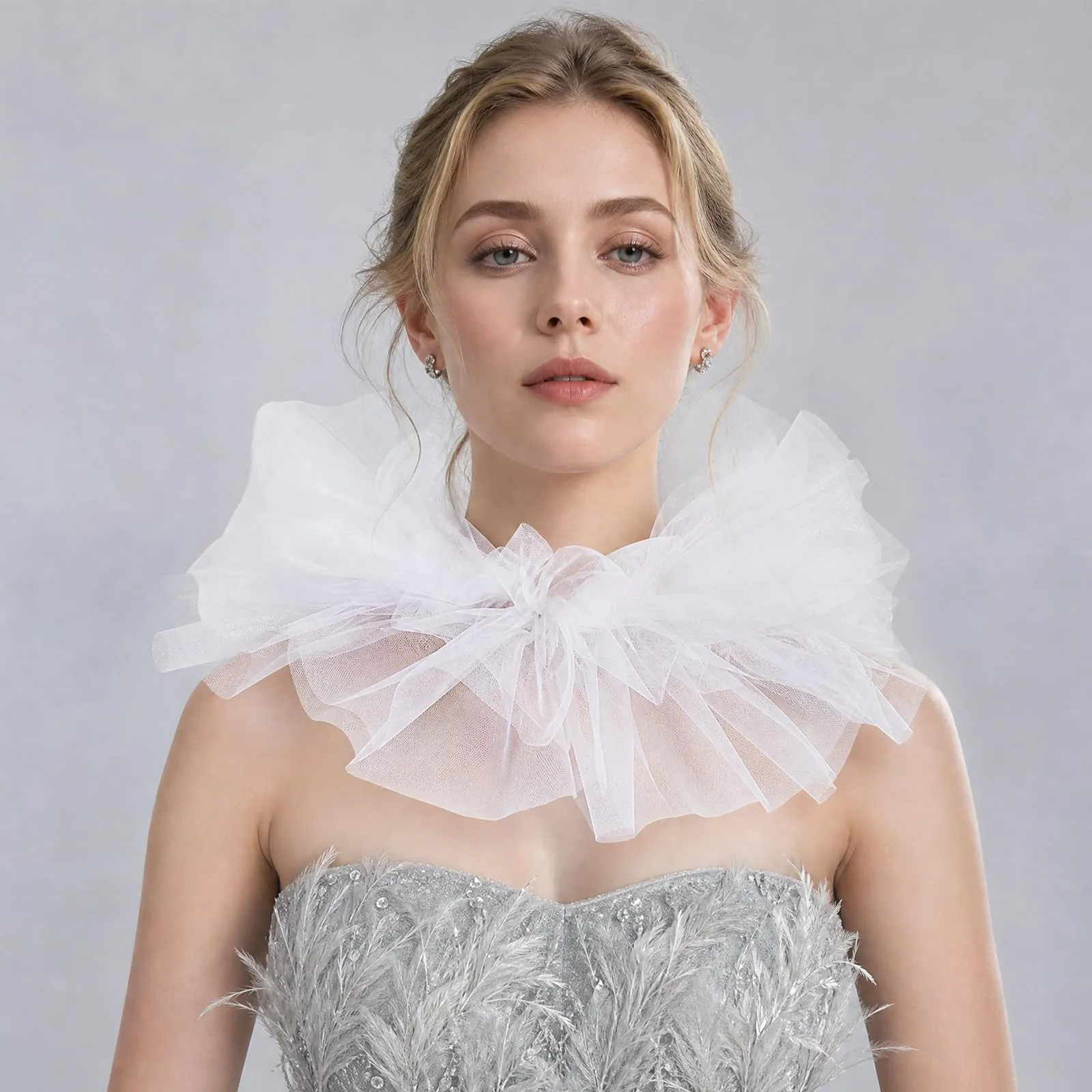 Colletto in tulle increspato in stile vittoriano (bianco) - immagine 5