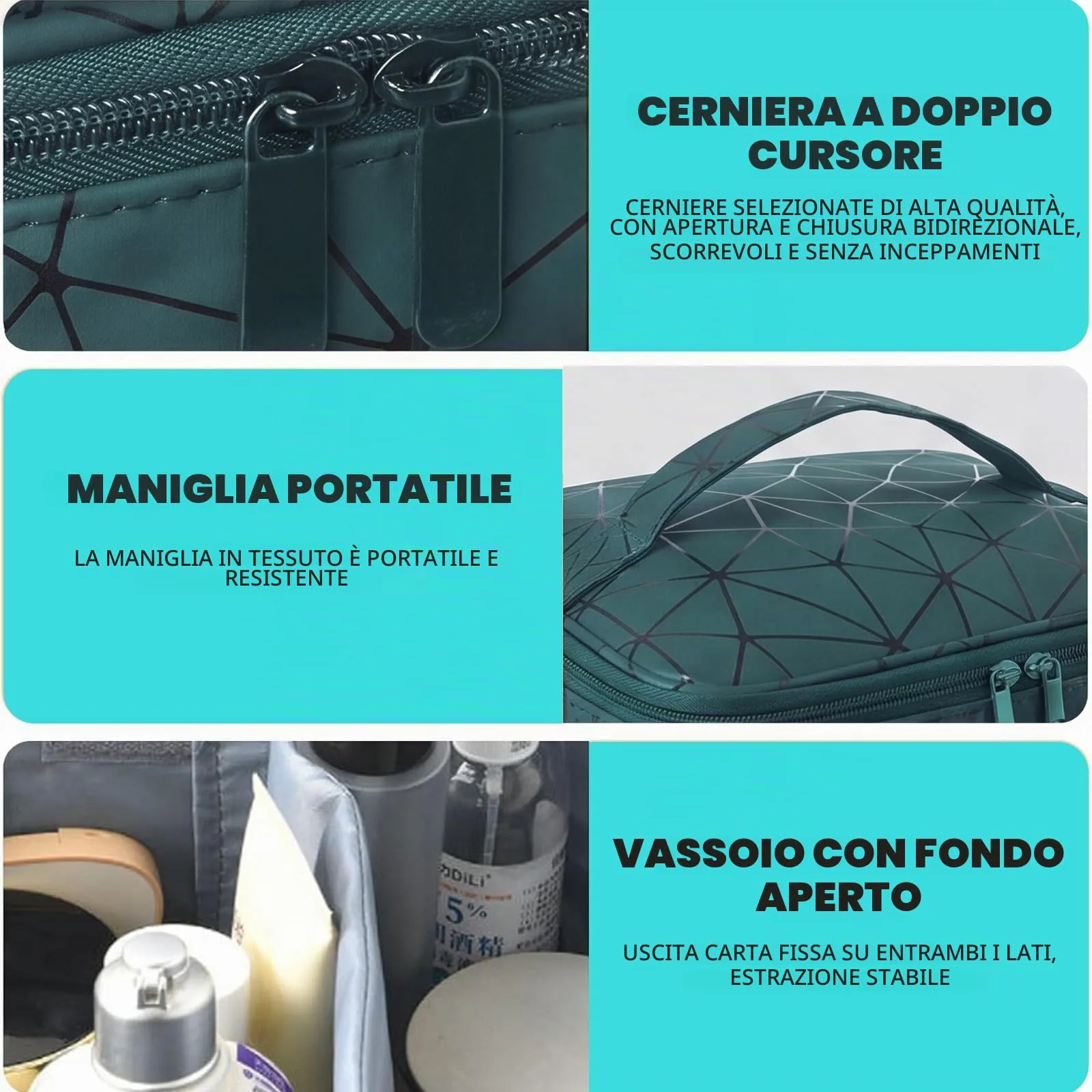 Portasmalti Organizer Valigetta per Unghie, Borsa Portatile a Doppio Strato per 30 Flaconi Di Smalto e Accessori Per Unghie (verde) - immagine 3