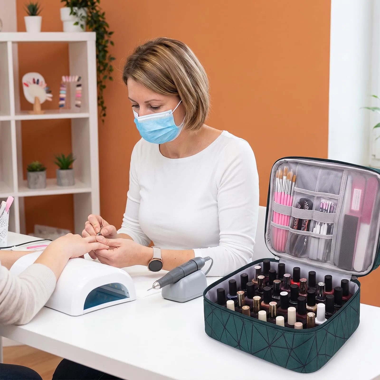 Portasmalti Organizer Valigetta per Unghie, Borsa Portatile a Doppio Strato per 30 Flaconi Di Smalto e Accessori Per Unghie (verde) - immagine 7