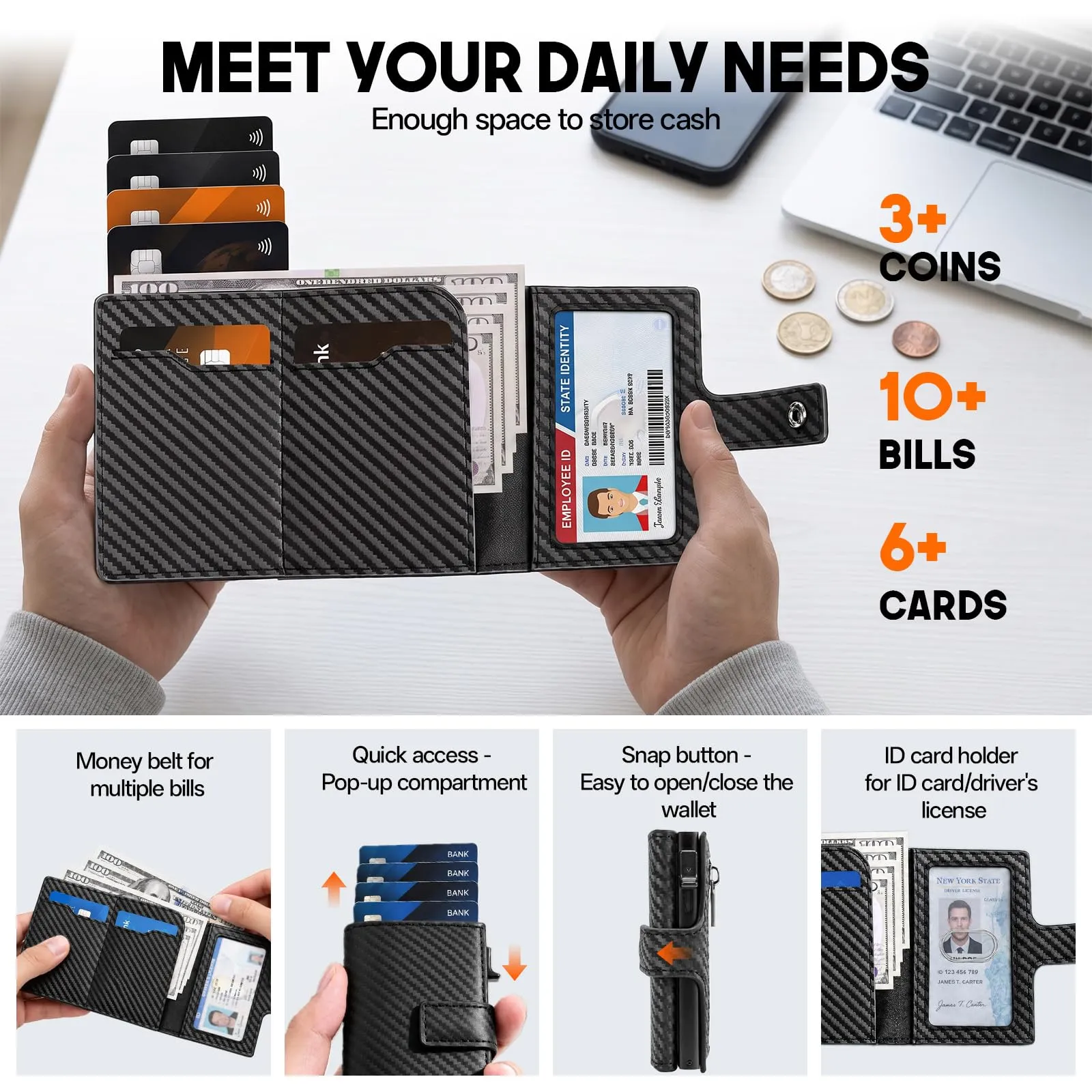 Wowfast Portafoglio Uomo Slim con Protezione RFID Anticlonazione - immagine 2