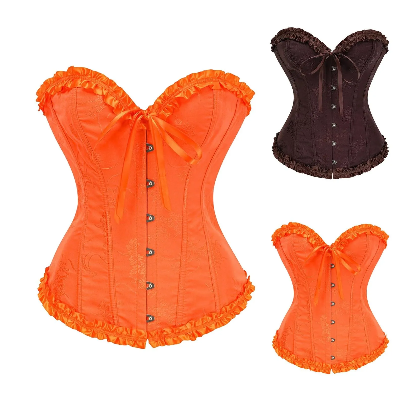 Bauzuoyo Corsetto da donna, sexy, pancia, vintage, con lacci, per Halloween, costume da pirata gotico, carnevale, marrone, S - immagine 2
