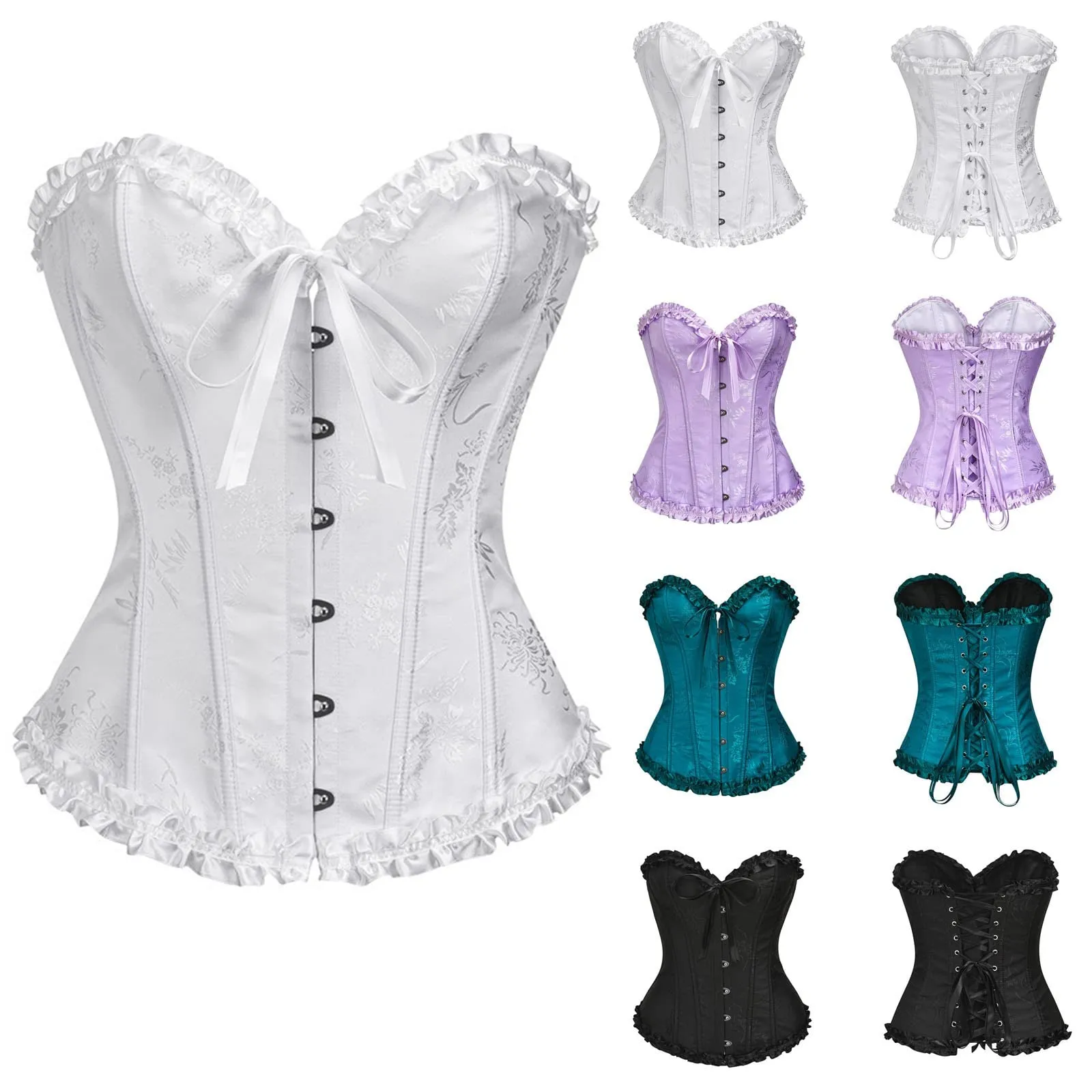 Bauzuoyo Corsetto da donna, sexy, pancia, vintage, con lacci, per Halloween, costume da pirata gotico, carnevale, Blu, L - immagine 2
