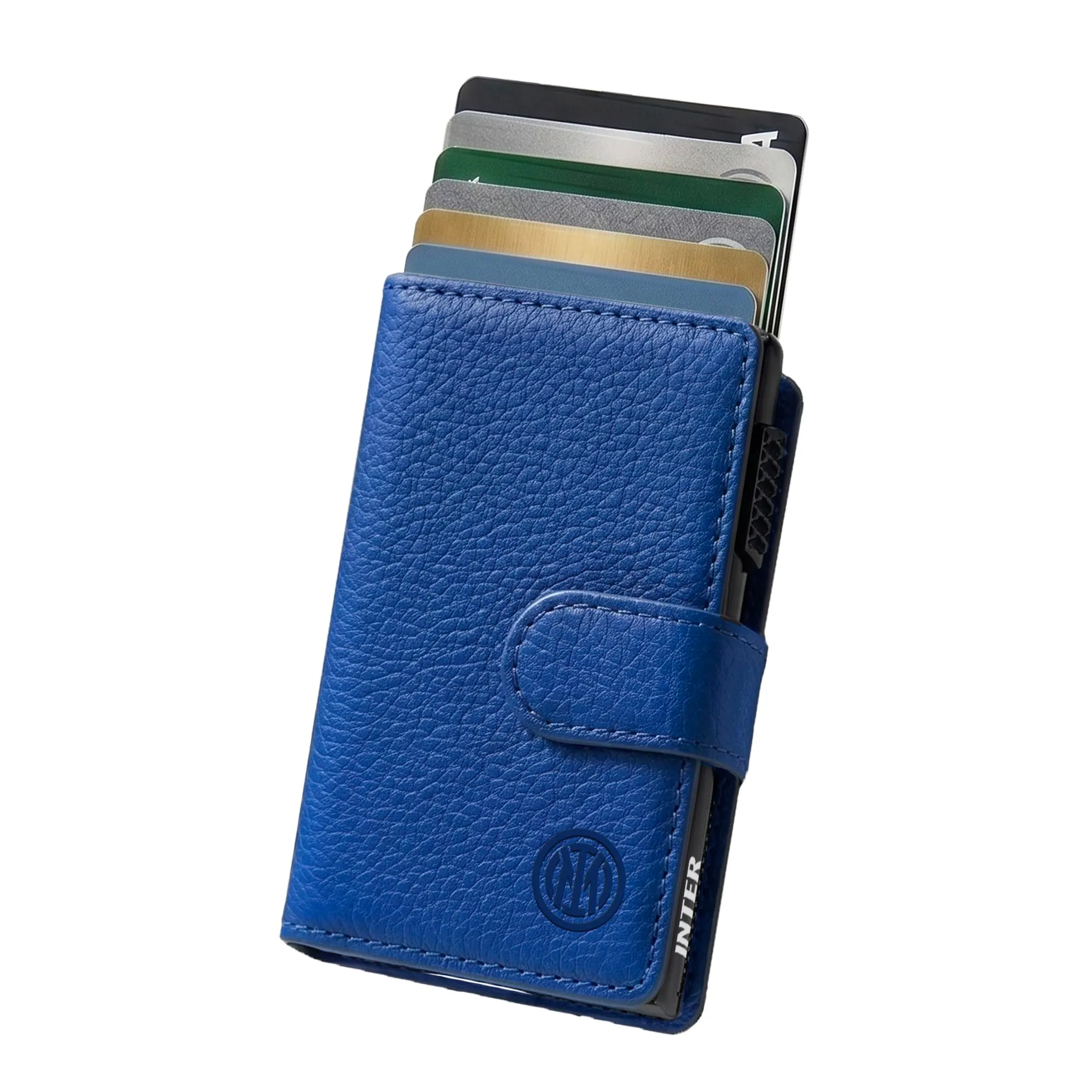 TECHMADE Fc Inter Portafoglio Magnetico - Modello Slide - Fino a 7 Carte, Tasca Monete e Banconote - RFID, Ultra Slim, Funzione Stand per Smartphone - Anello Adattatore Magnetico Incluso - immagine 1