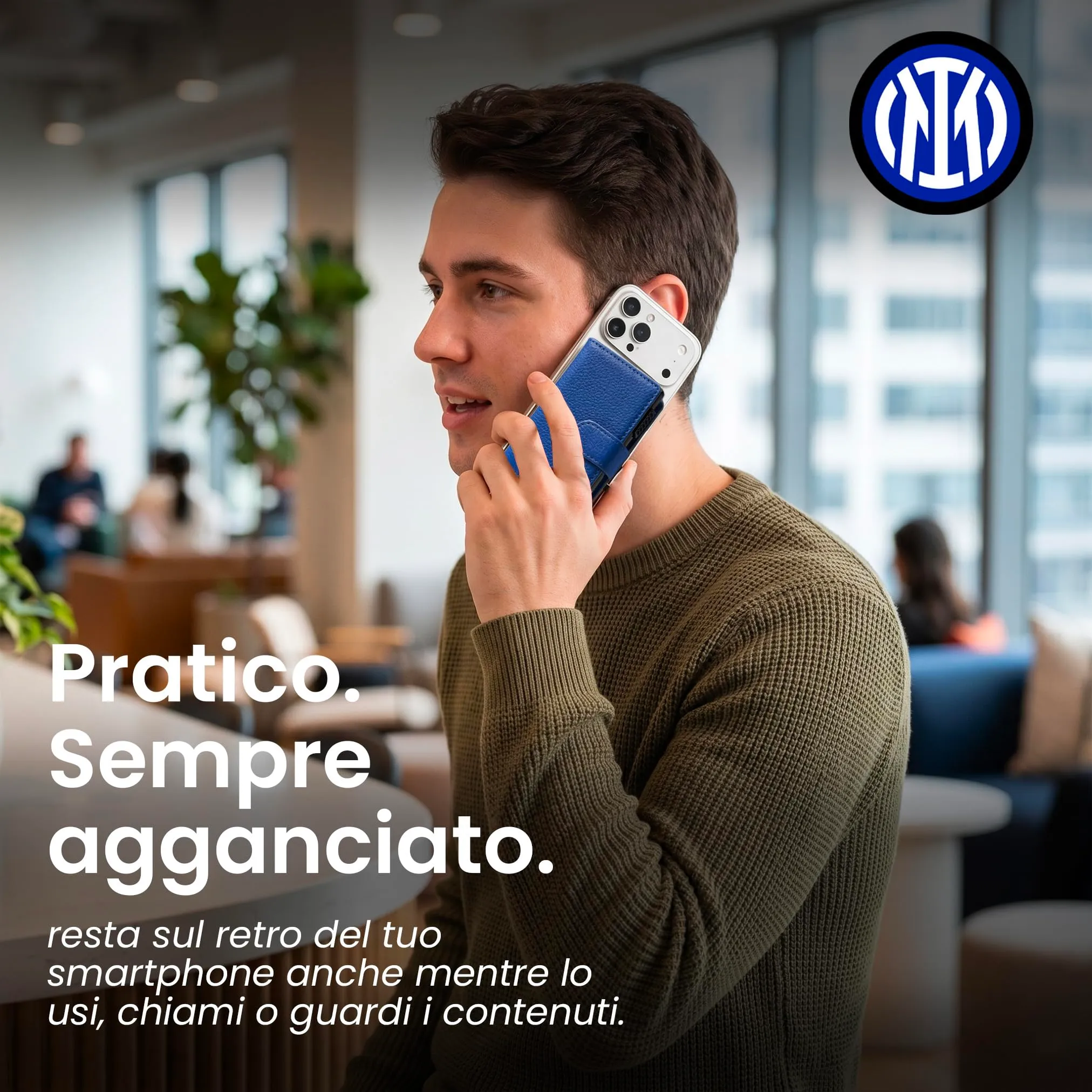TECHMADE Fc Inter Portafoglio Magnetico - Modello Slide - Fino a 7 Carte, Tasca Monete e Banconote - RFID, Ultra Slim, Funzione Stand per Smartphone - Anello Adattatore Magnetico Incluso - immagine 2