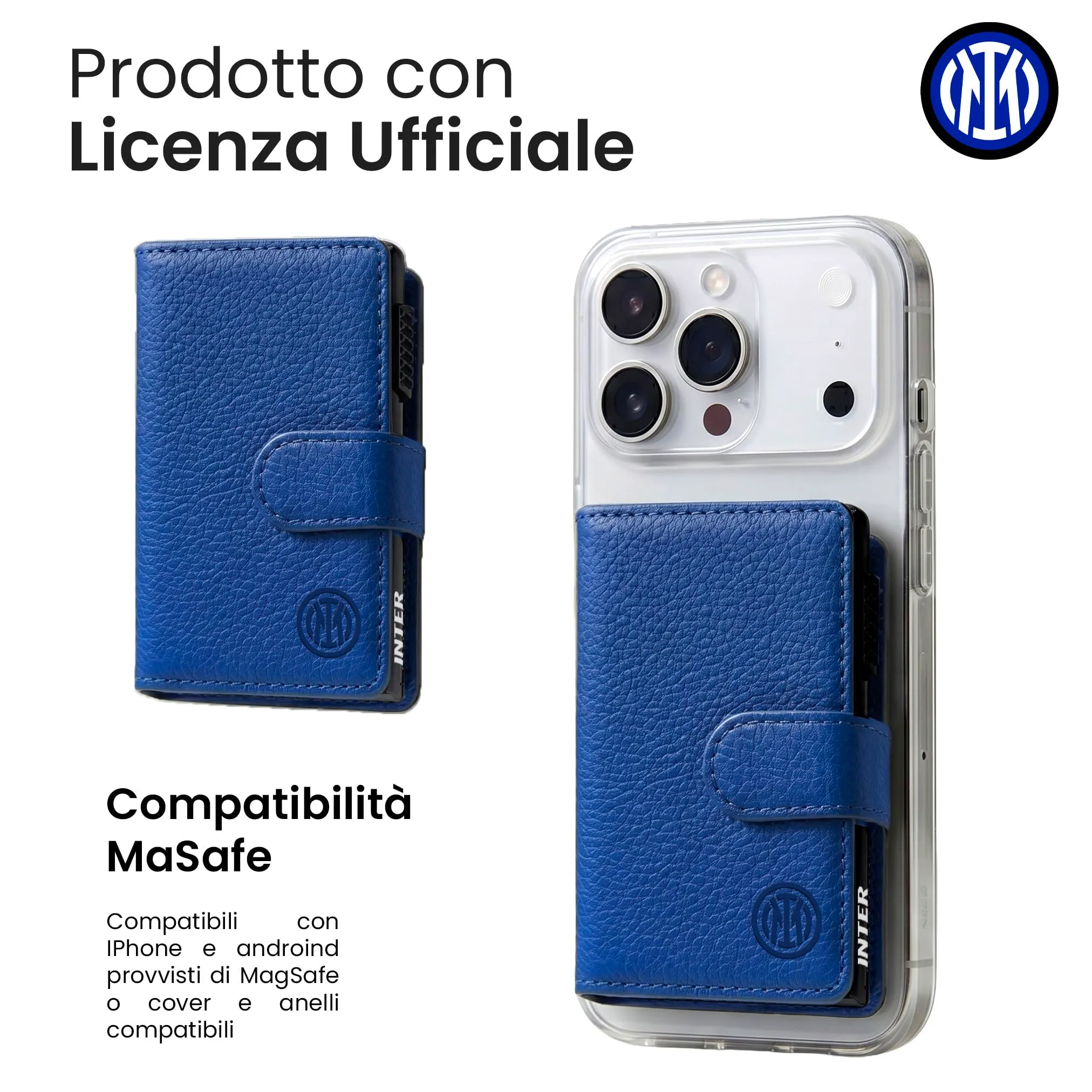 TECHMADE Fc Inter Portafoglio Magnetico - Modello Slide - Fino a 7 Carte, Tasca Monete e Banconote - RFID, Ultra Slim, Funzione Stand per Smartphone - Anello Adattatore Magnetico Incluso - immagine 3