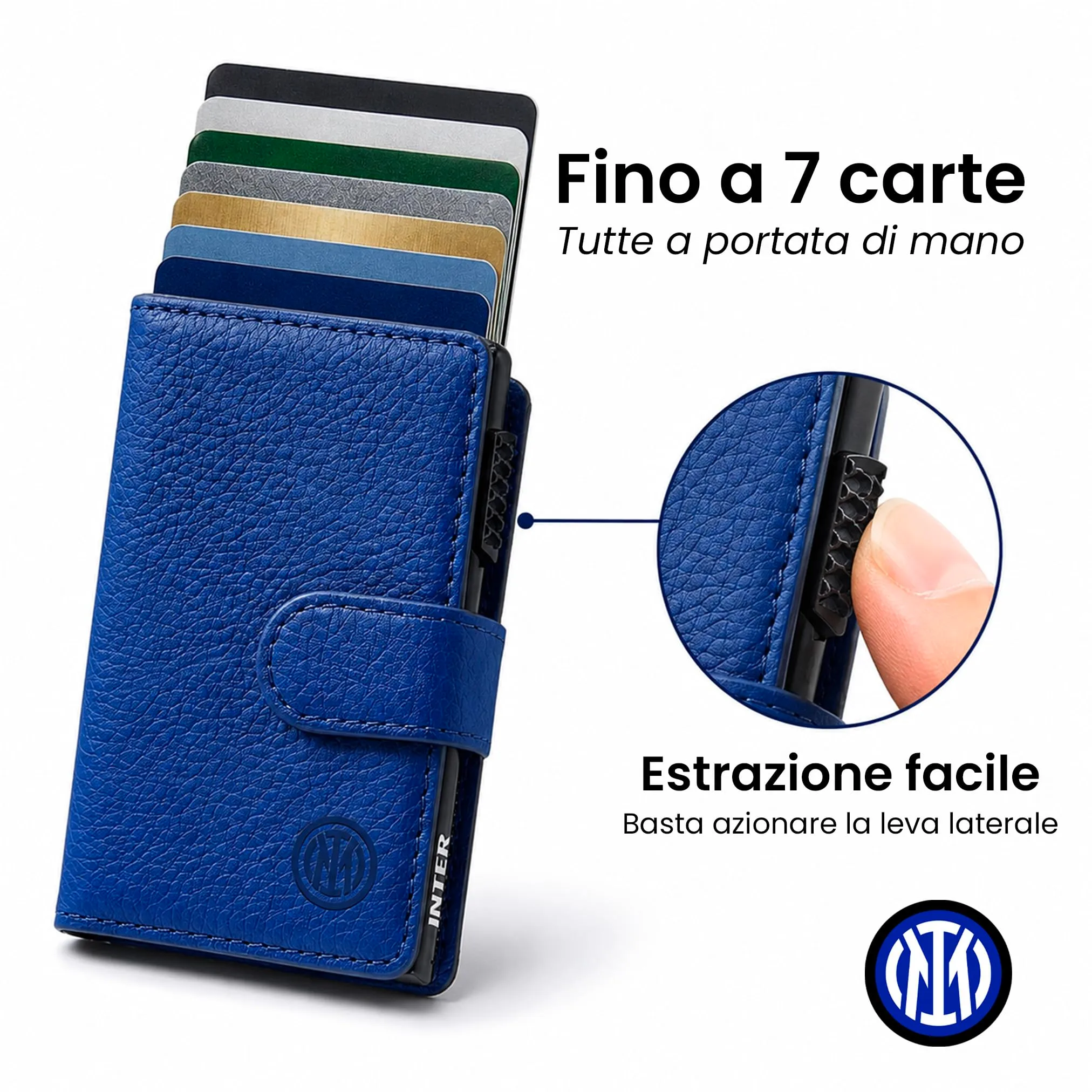 TECHMADE Fc Inter Portafoglio Magnetico - Modello Slide - Fino a 7 Carte, Tasca Monete e Banconote - RFID, Ultra Slim, Funzione Stand per Smartphone - Anello Adattatore Magnetico Incluso - immagine 4