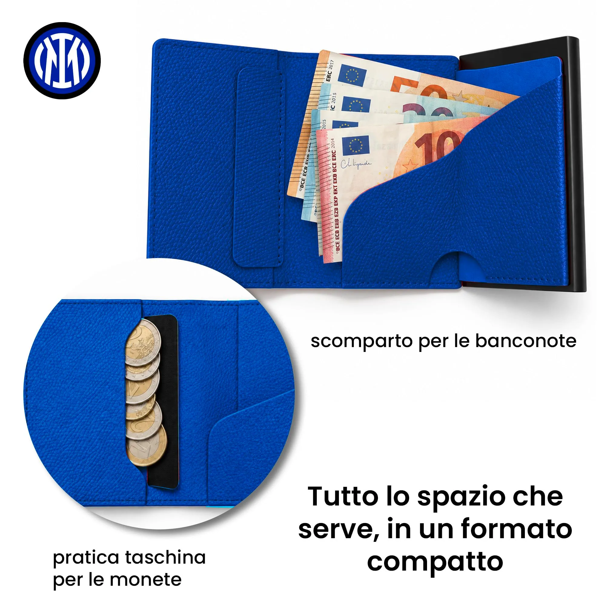 TECHMADE Fc Inter Portafoglio Magnetico - Modello Slide - Fino a 7 Carte, Tasca Monete e Banconote - RFID, Ultra Slim, Funzione Stand per Smartphone - Anello Adattatore Magnetico Incluso - immagine 5