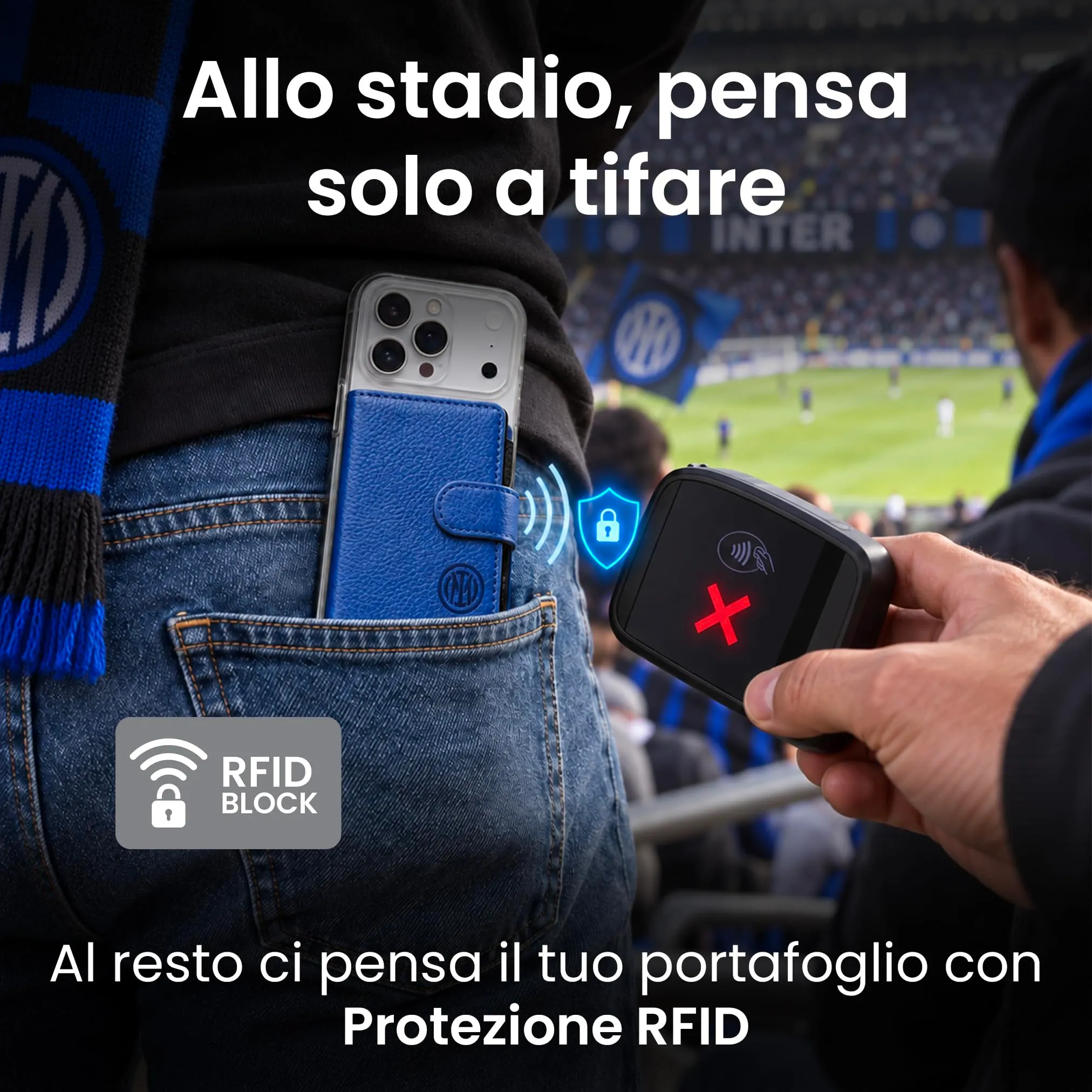 TECHMADE Fc Inter Portafoglio Magnetico - Modello Slide - Fino a 7 Carte, Tasca Monete e Banconote - RFID, Ultra Slim, Funzione Stand per Smartphone - Anello Adattatore Magnetico Incluso - immagine 6