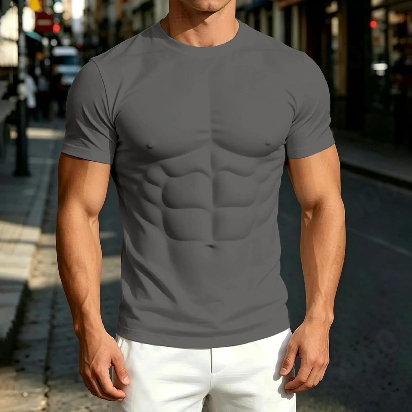 Maglietta a maniche lunghe da uomo con stampa 3D divertente muscolo - immagine 2