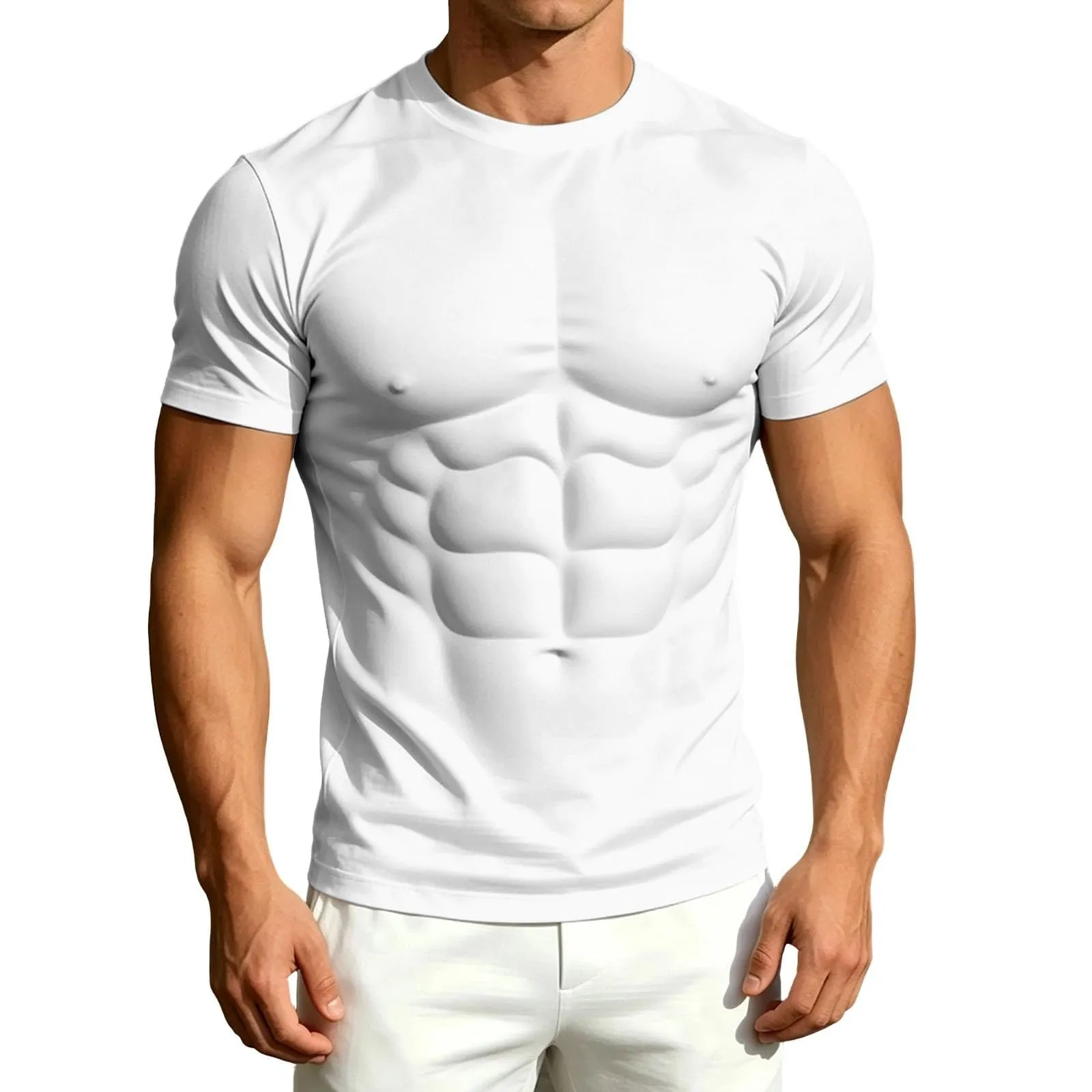 Maglietta a maniche lunghe da uomo con stampa 3D divertente muscolo, bianco - immagine 4