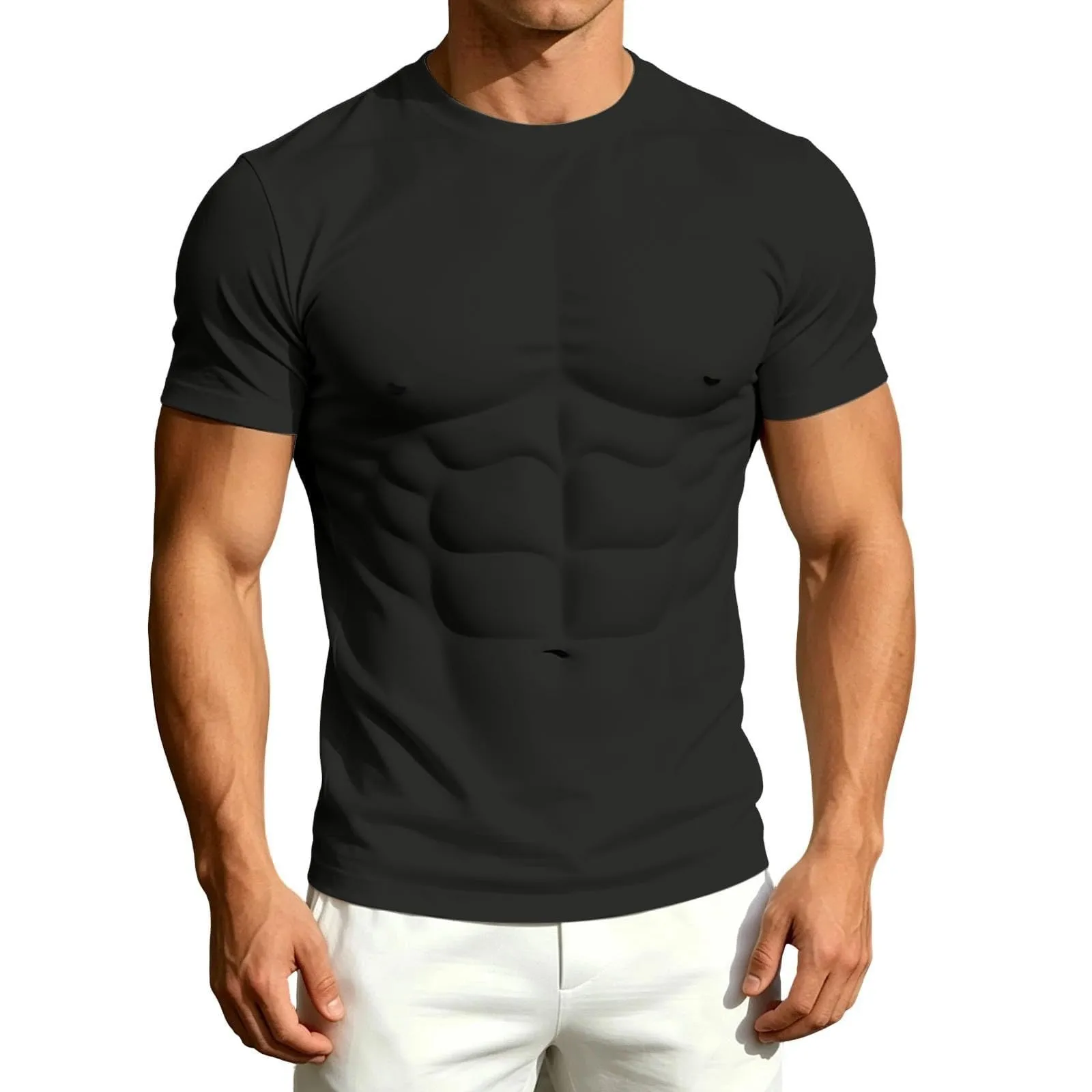 Maglietta a maniche lunghe da uomo con stampa 3D divertente muscolo, Nero - immagine 4