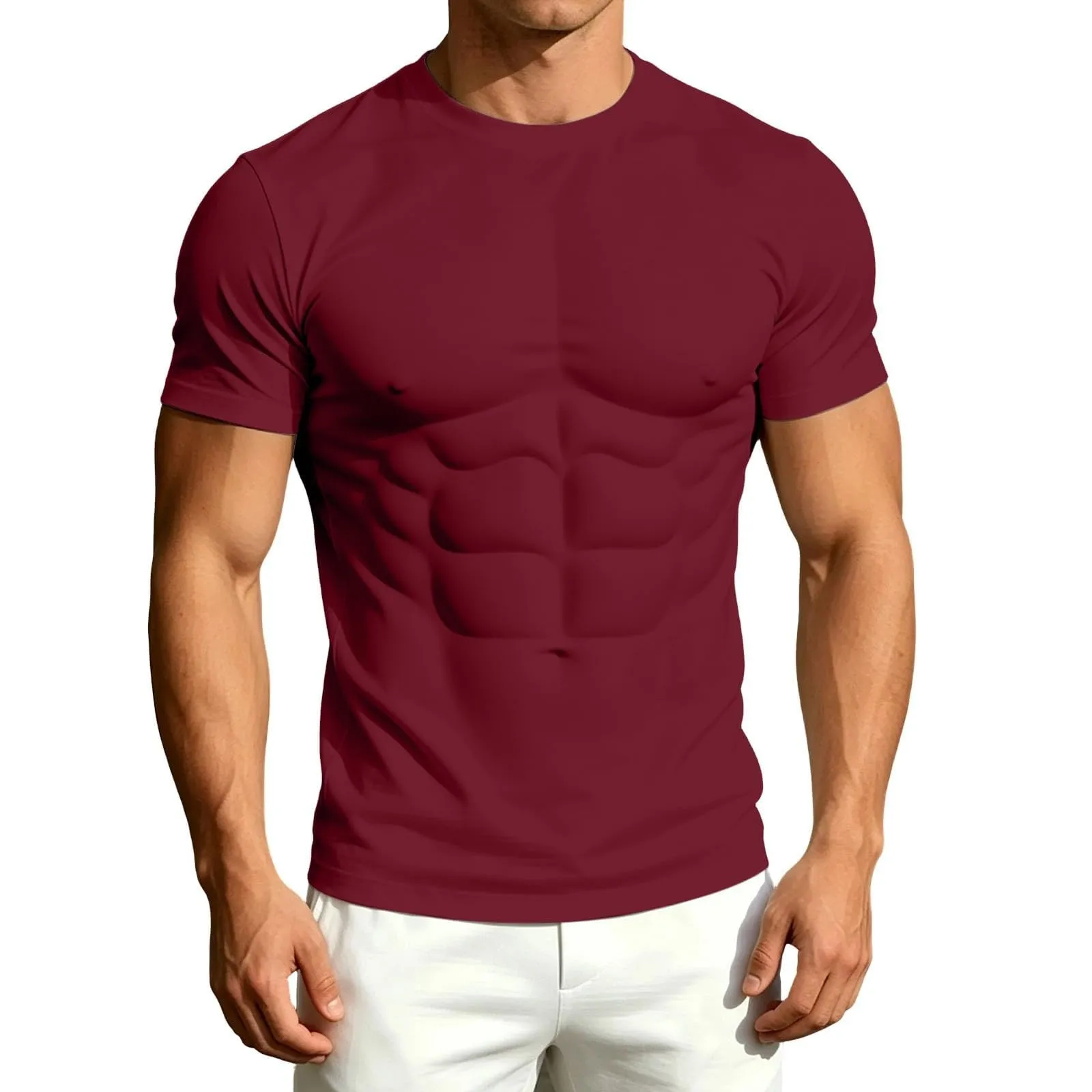 Maglietta a maniche lunghe da uomo con stampa 3D divertente muscolo, vino - immagine 4