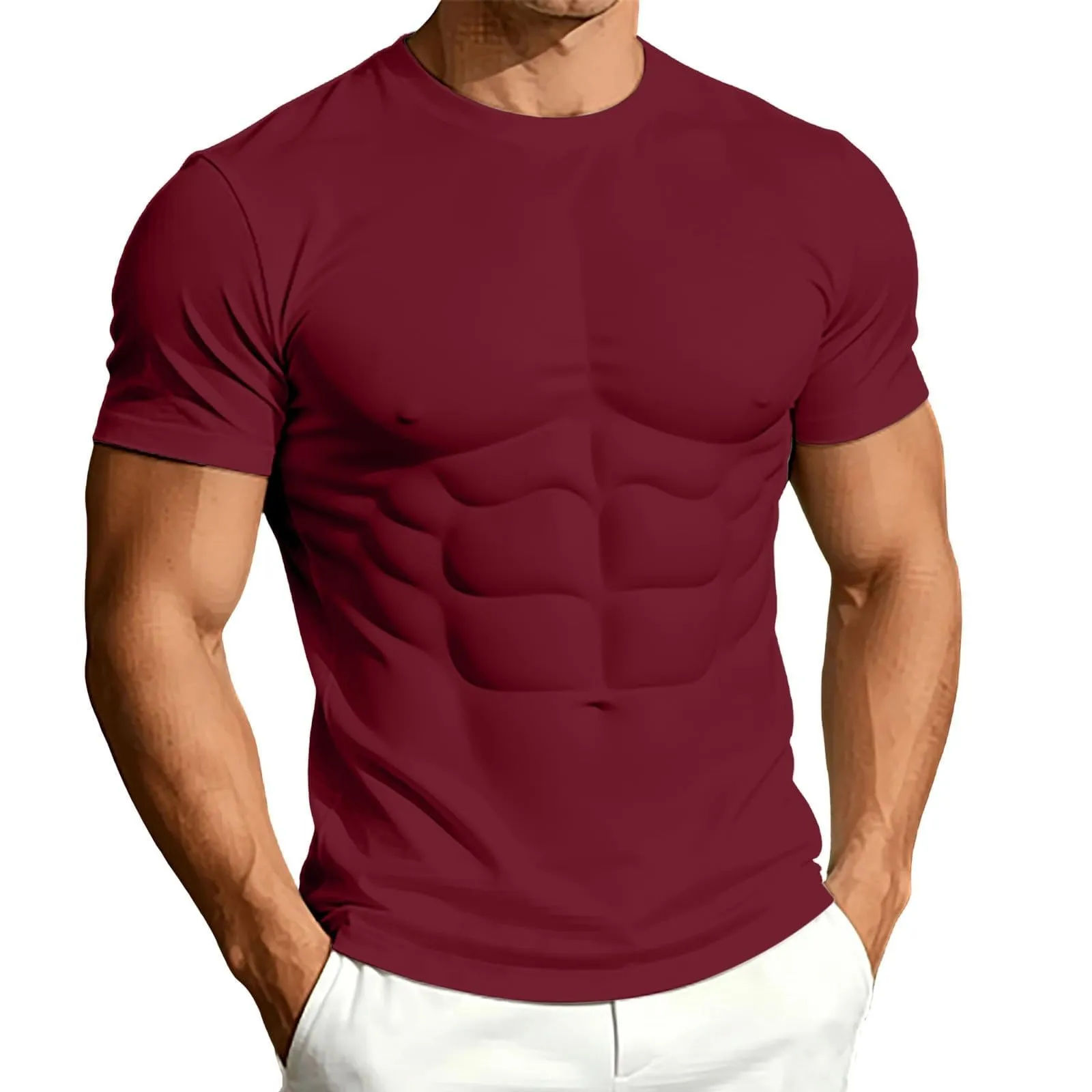 Maglietta a maniche lunghe da uomo con stampa 3D divertente muscolo, vino - immagine 1