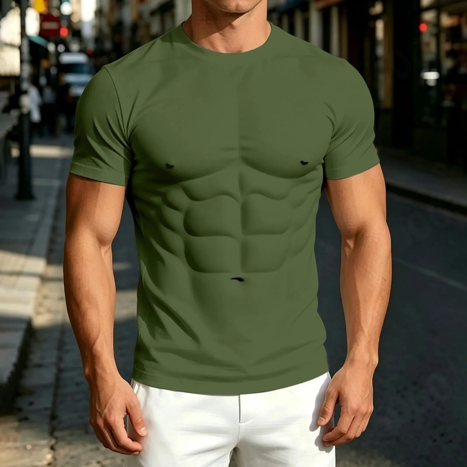 Maglietta a maniche lunghe da uomo con stampa 3D divertente muscolo - immagine 2