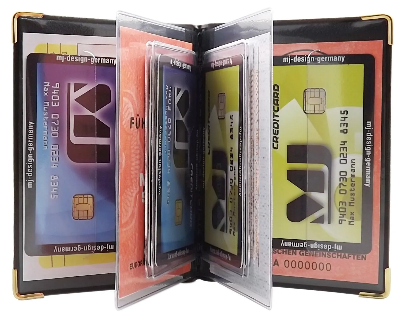 Porta carte d'identità e carte di credito con 10 scomparti MJ-Design-Germany Made in UE in diversi colori e designs (Design 1 / Nero) - immagine 3