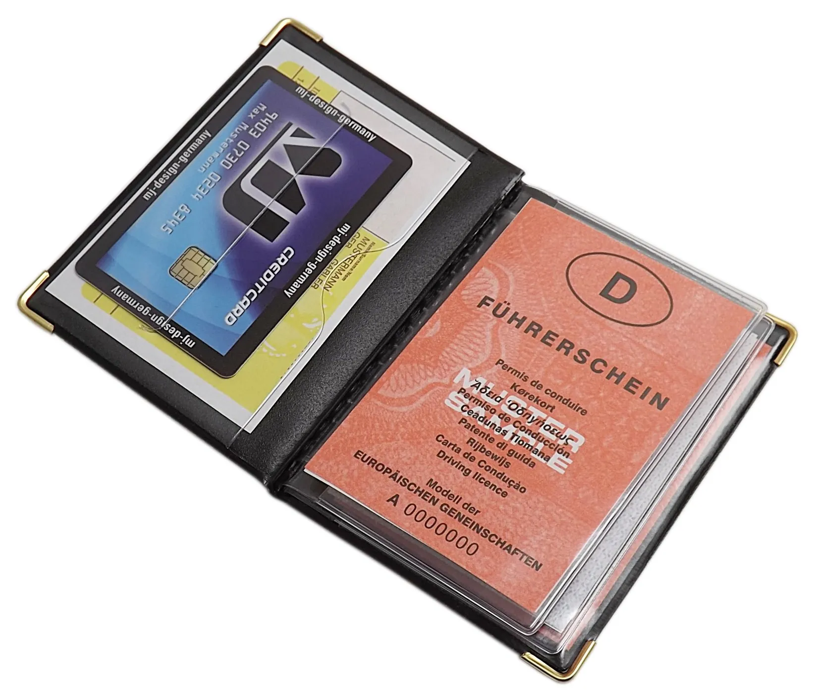 Porta carte d'identità e carte di credito con 10 scomparti MJ-Design-Germany Made in UE in diversi colori e designs (Design 1 / Nero) - immagine 4