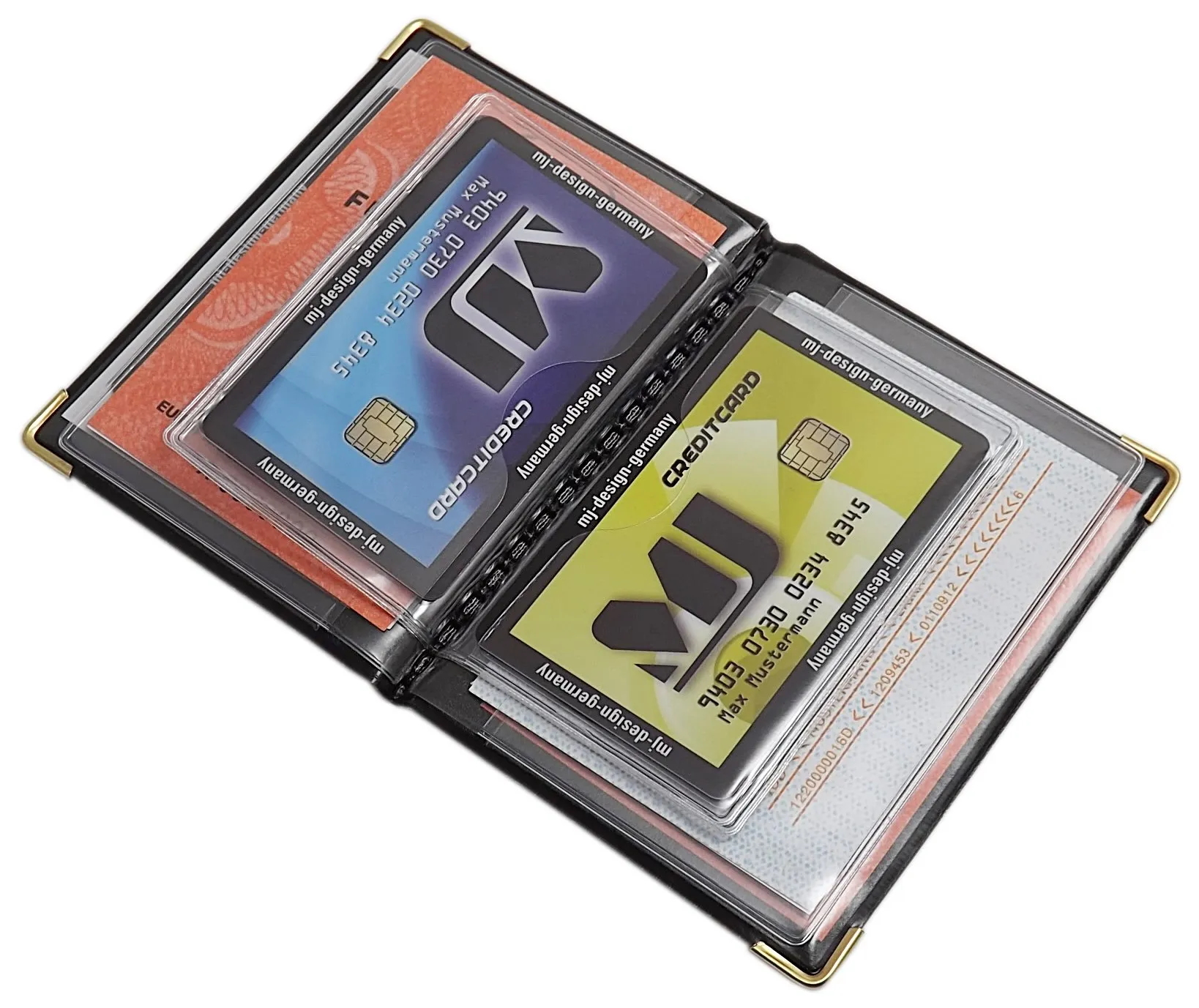 Porta carte d'identità e carte di credito con 10 scomparti MJ-Design-Germany Made in UE in diversi colori e designs (Design 1 / Nero) - immagine 5