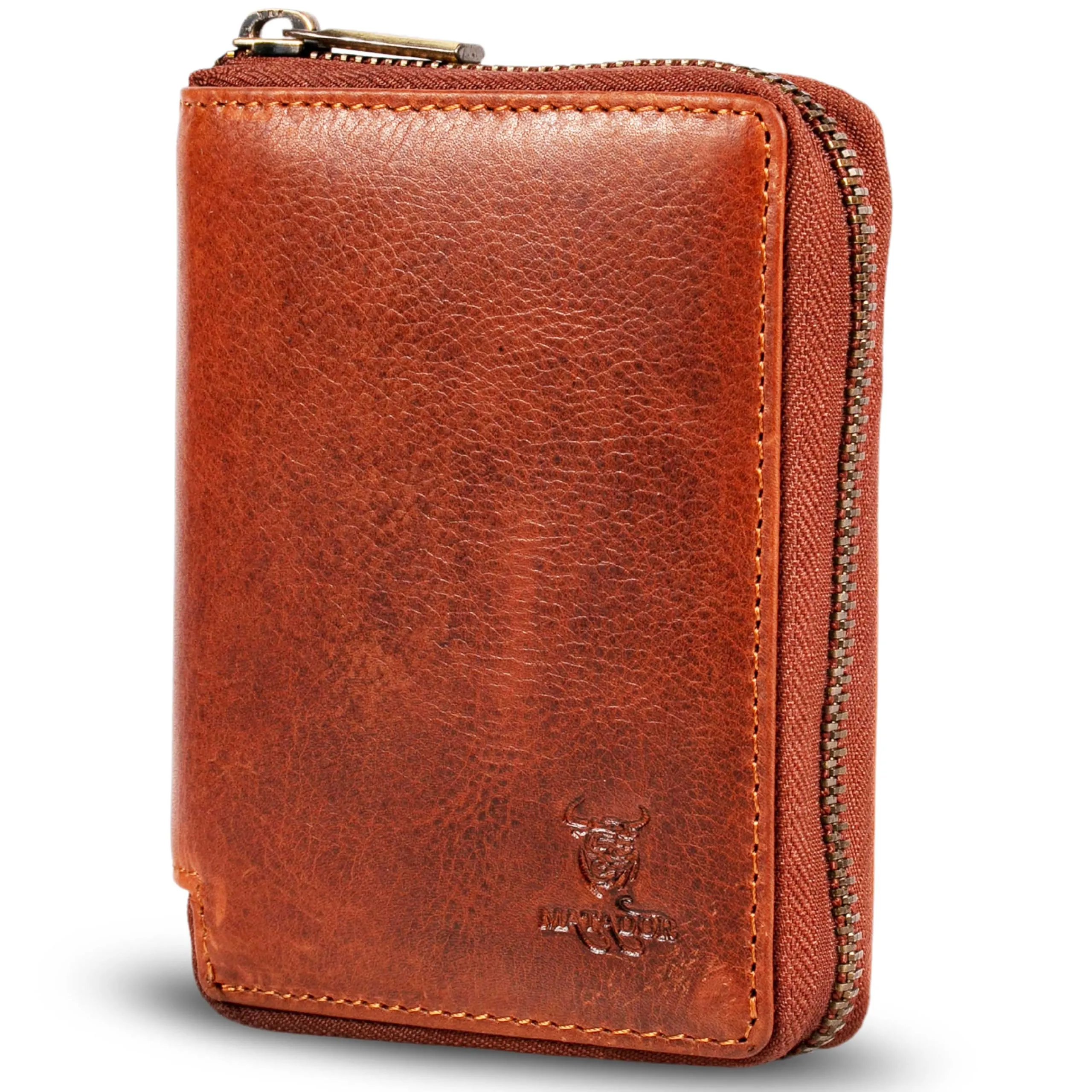 Matador Portafoglio Uomo Classico e Donna Pelle Marrone Vintage RFID Zip - immagine 1