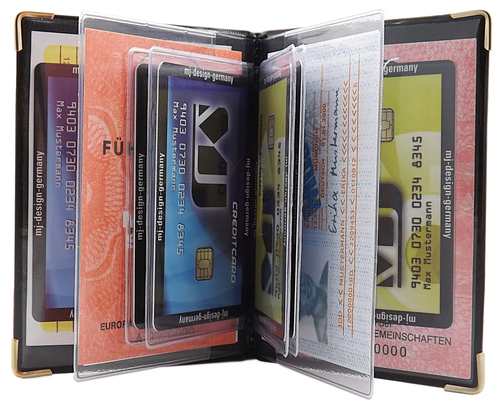 Porta carte d'identità e carte di credito con 10 scomparti MJ-Design-Germany Made in UE in diversi colori e designs (Design 2 / Nero) - immagine 3