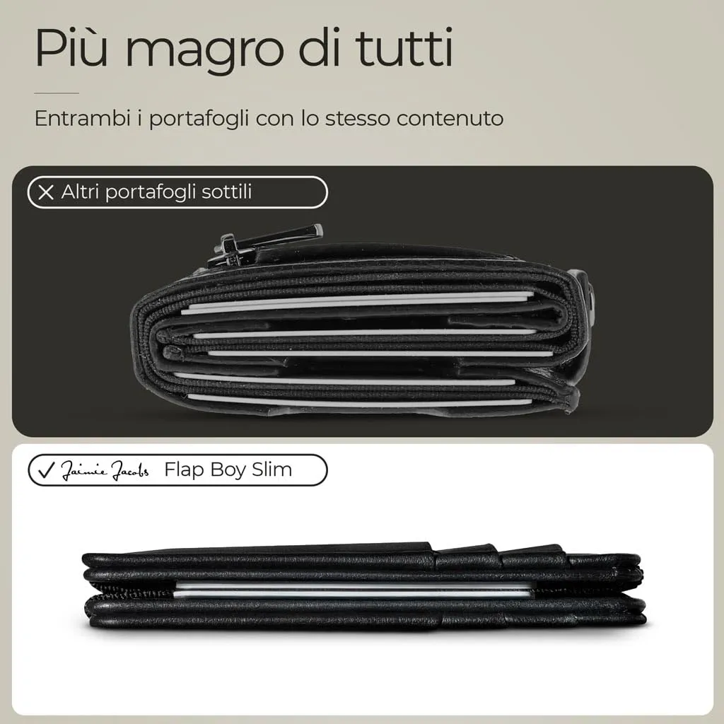Jaimie Jacobs Flap Boy Slim Magic Wallet - Portafoglio magico con protezione RFID per carte di credito da uomo, in vera pelle, colore: nero - immagine 3