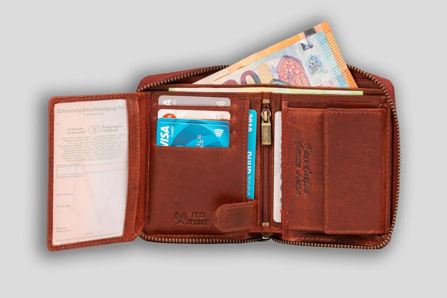 Matador Portafoglio Uomo con Portamonete Pelle RFID, Marrone Vintage - immagine 3