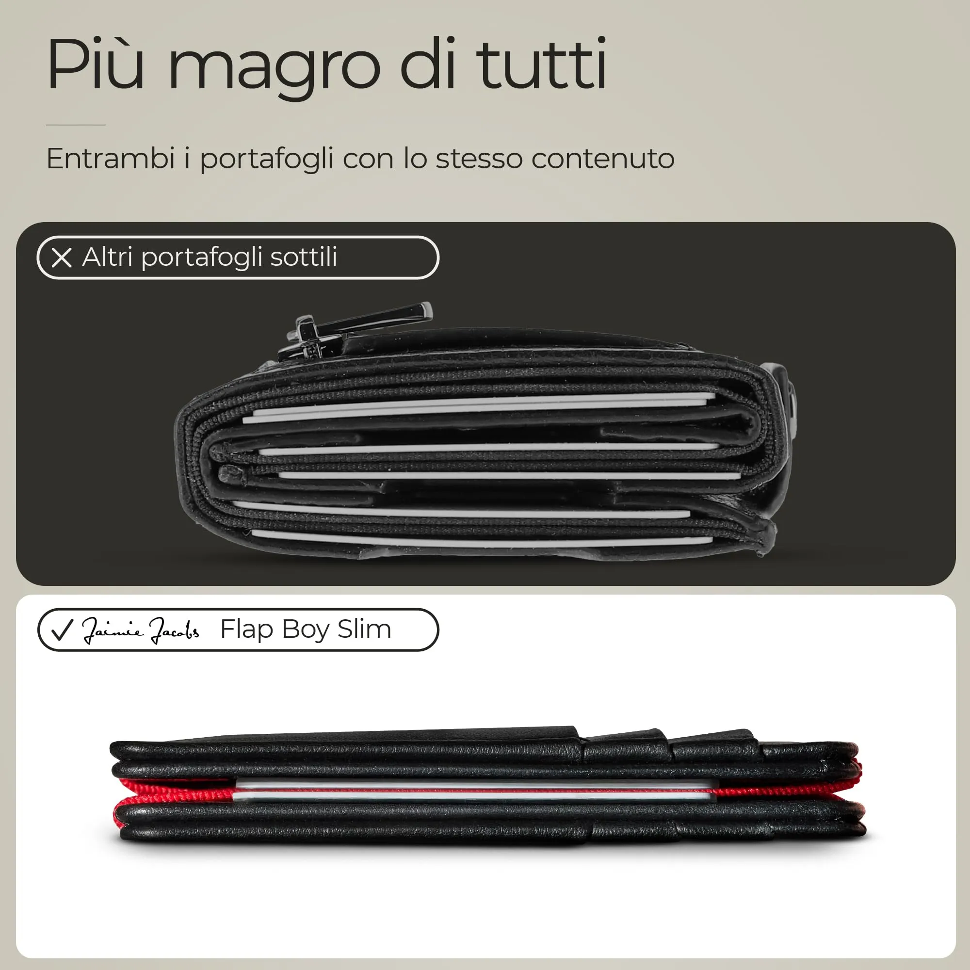 Jaimie Jacobs ® Portafoglio Magico, Magic Wallet Flap Boy Slim - l'Originale - Protezione RFID, Portafoglio Uomo Piccolo, Porta Carte di Credito Ragazzo, Porta Tessere Slim (Nero e Rosso) - immagine 3