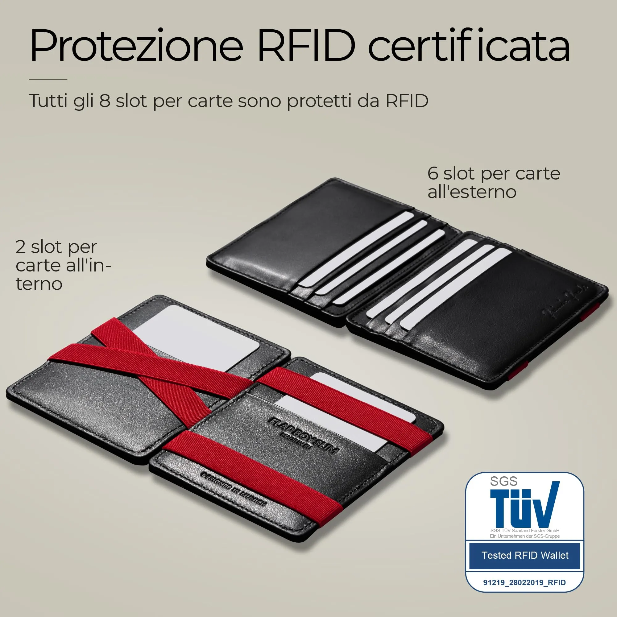 Jaimie Jacobs ® Portafoglio Magico, Magic Wallet Flap Boy Slim - l'Originale - Protezione RFID, Portafoglio Uomo Piccolo, Porta Carte di Credito Ragazzo, Porta Tessere Slim (Nero e Rosso) - immagine 4