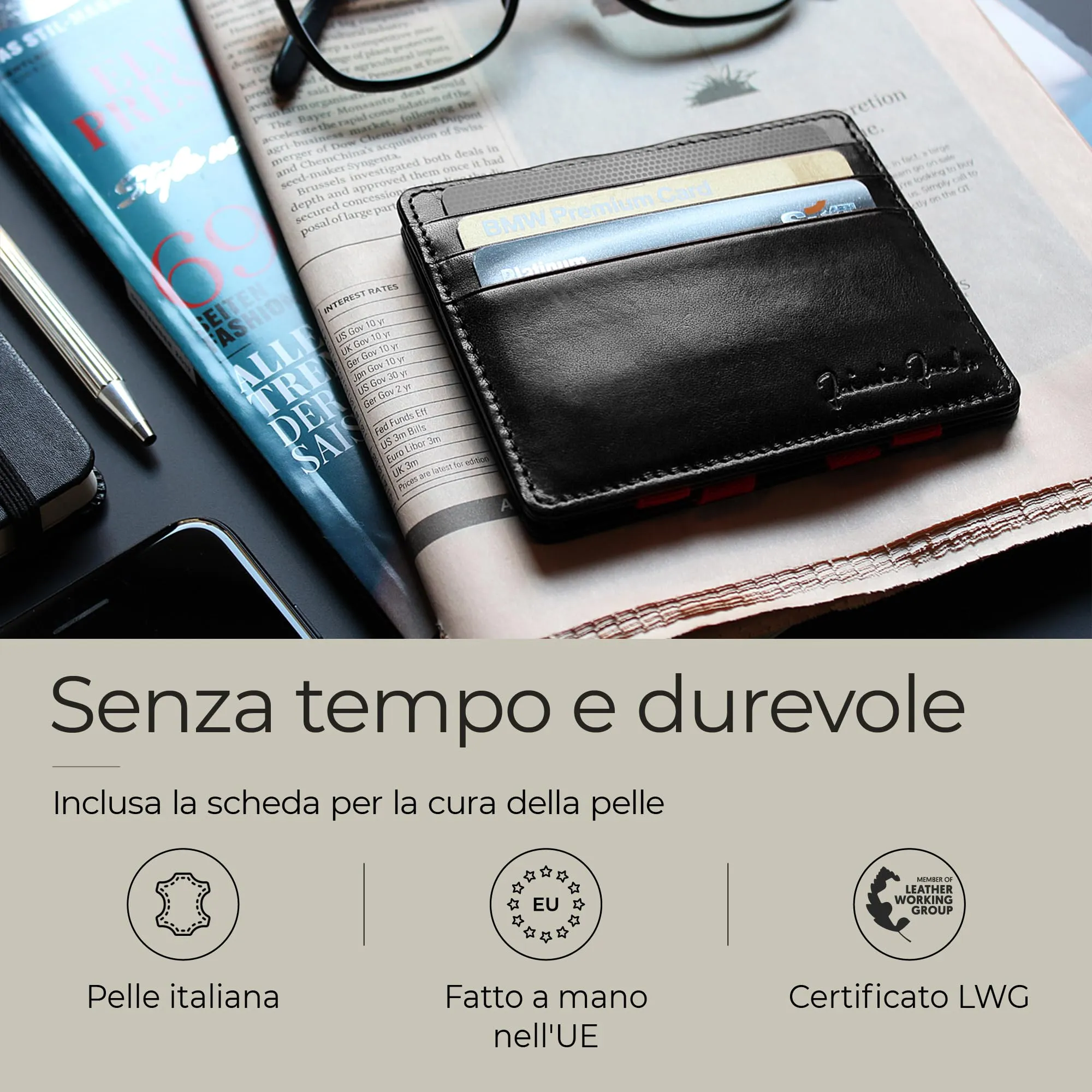 Jaimie Jacobs ® Portafoglio Magico, Magic Wallet Flap Boy Slim - l'Originale - Protezione RFID, Portafoglio Uomo Piccolo, Porta Carte di Credito Ragazzo, Porta Tessere Slim (Nero e Rosso) - immagine 6