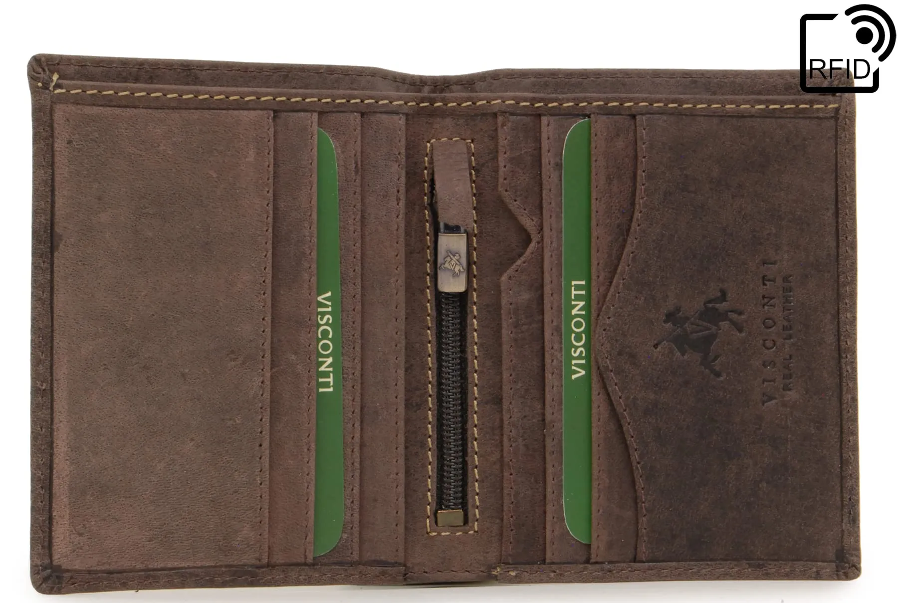 VISCONTI - Portafoglio Uomo Compatto in Pelle - Porta Carte di Credito per 6 Carte con Portamonete - Due Pieghe - RFID - 705 Arrow - Olio Marrone - immagine 5