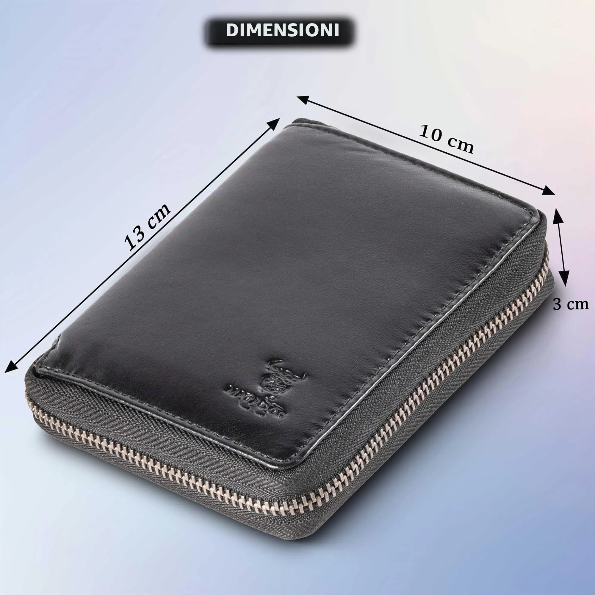 Matador Portafoglio Uomo Piccolo Vera Pelle RFID Zip, Nero Nappa - immagine 4