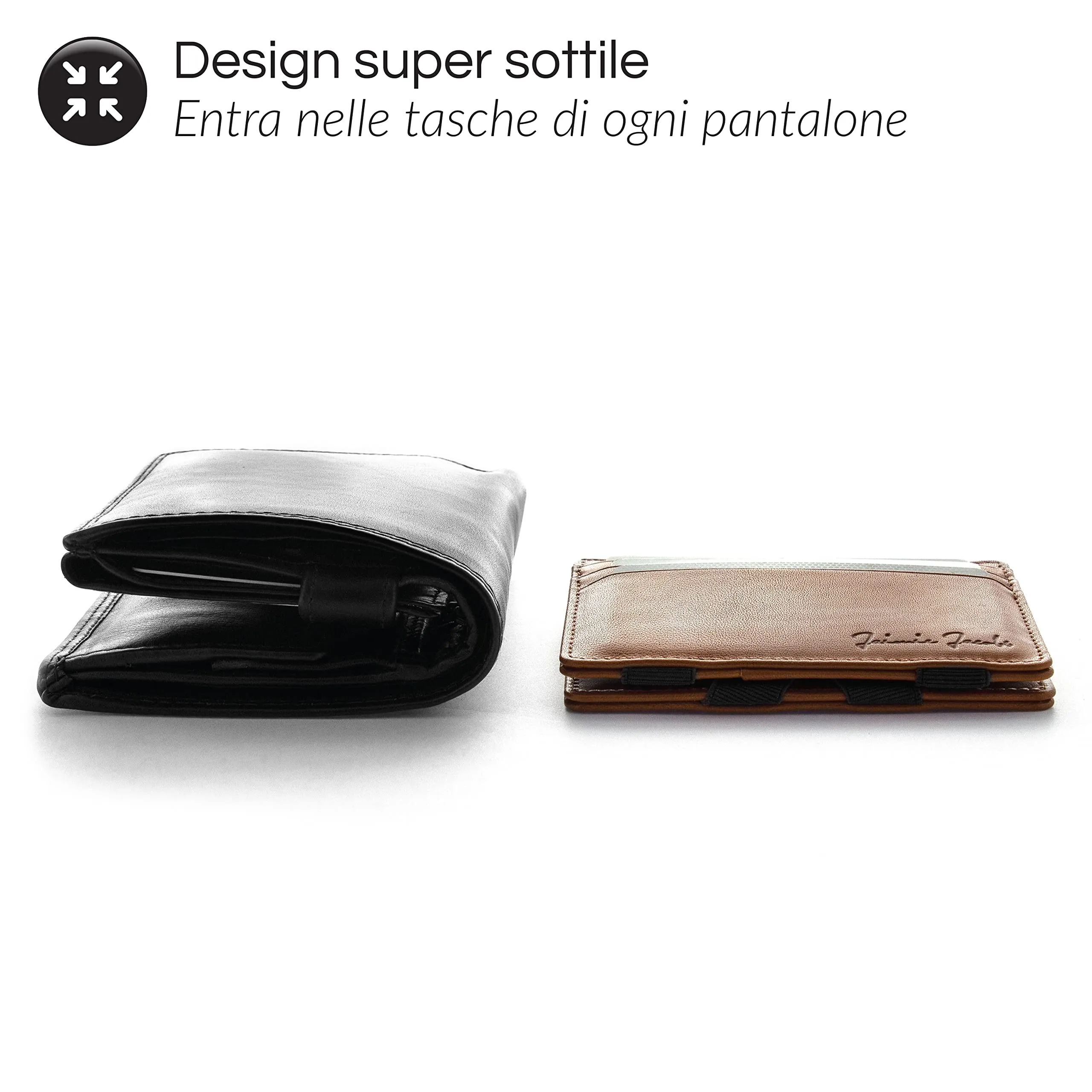 Jaimie Jacobs Portafoglio Magico, Magic Wallet Flap Boy Slim - l'Originale - Protezione RFID, Portafoglio Uomo Piccolo, Porta Carte di Credito Ragazzo, Porta Tessere Slim, Vera Pelle (Cognac e Nero) - immagine 4