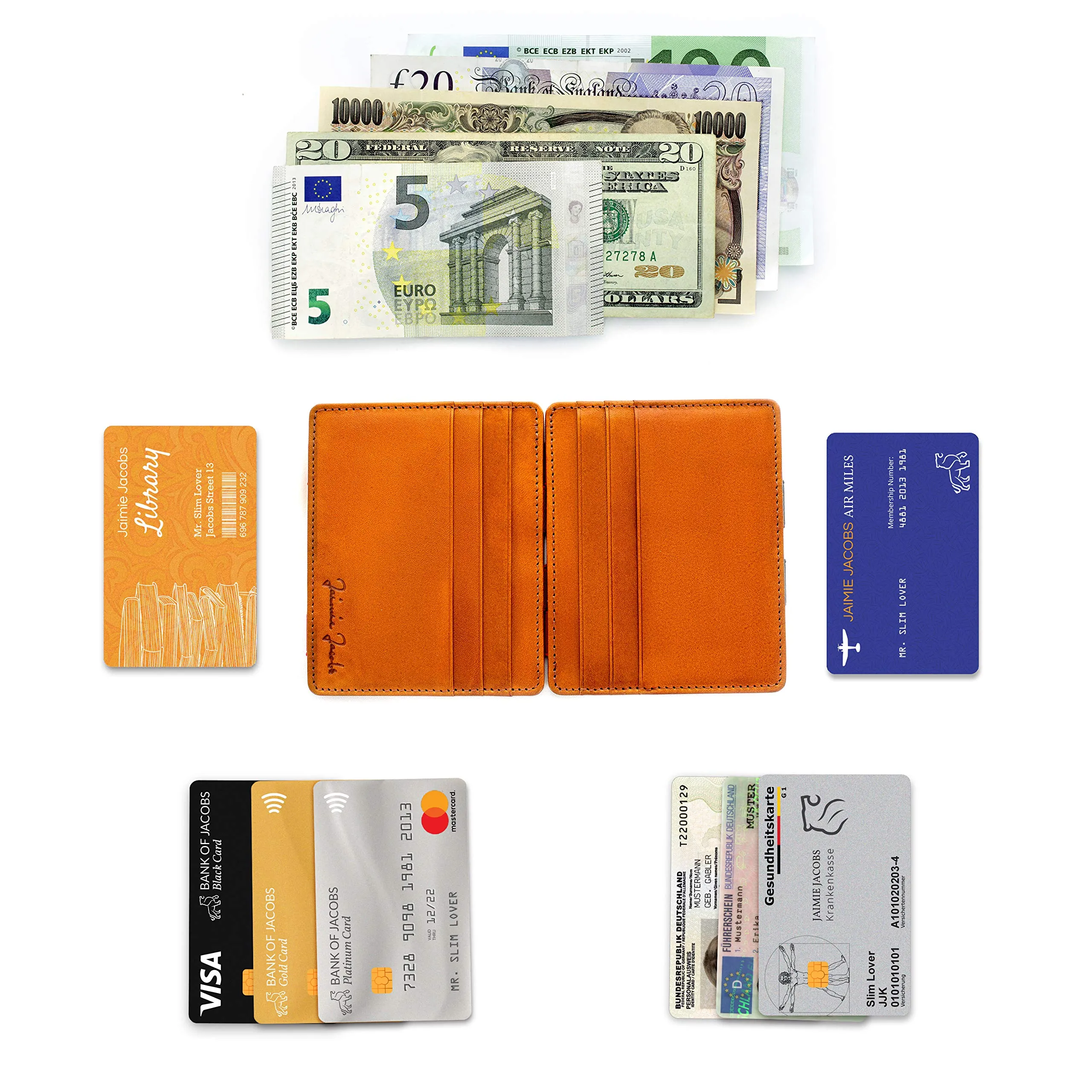 Jaimie Jacobs Portafoglio Magico, Magic Wallet Flap Boy Slim - l'Originale - Protezione RFID, Portafoglio Uomo Piccolo, Porta Carte di Credito Ragazzo, Porta Tessere Slim, Vera Pelle (Cognac e Nero) - immagine 5