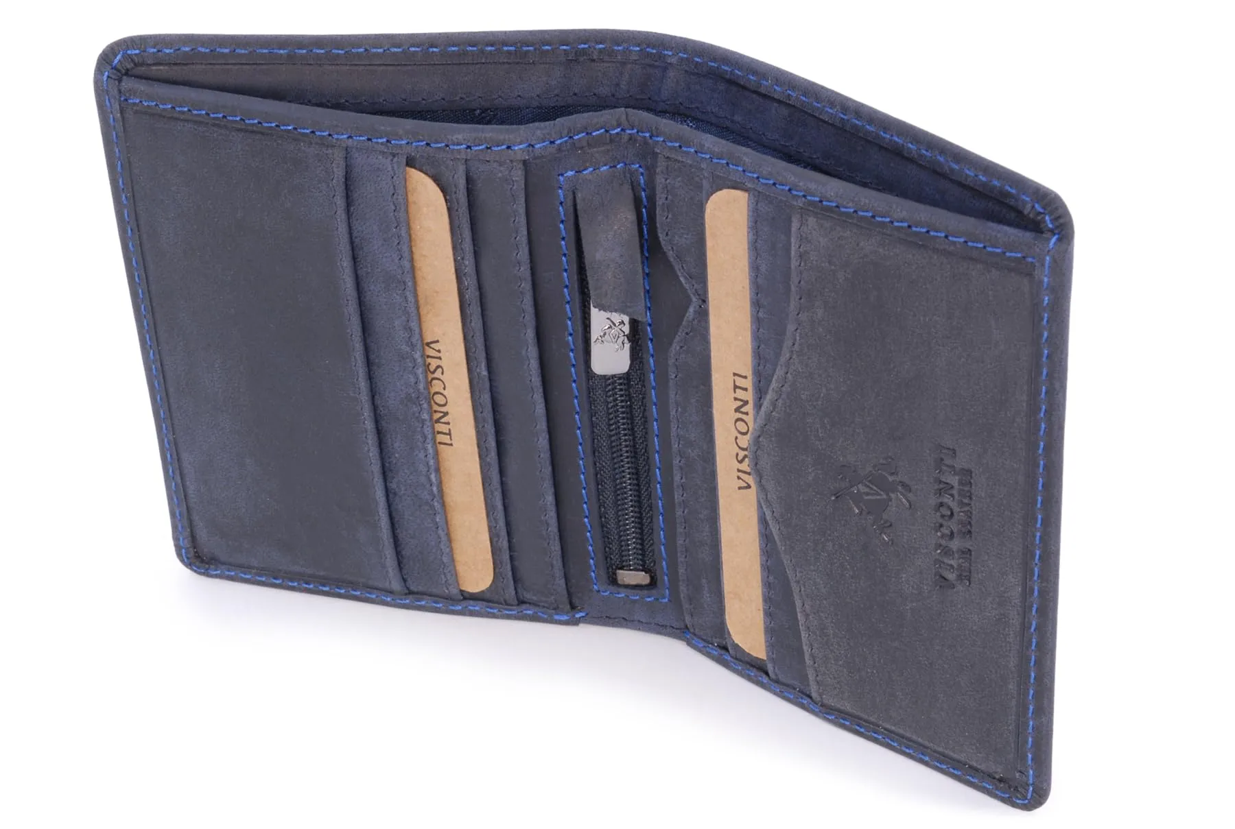 VISCONTI - Portafoglio Uomo Compatto in Pelle - Porta Carte di Credito per 6 Carte con Portamonete - Due Pieghe - RFID - 705 Arrow - Olio Blu - immagine 1