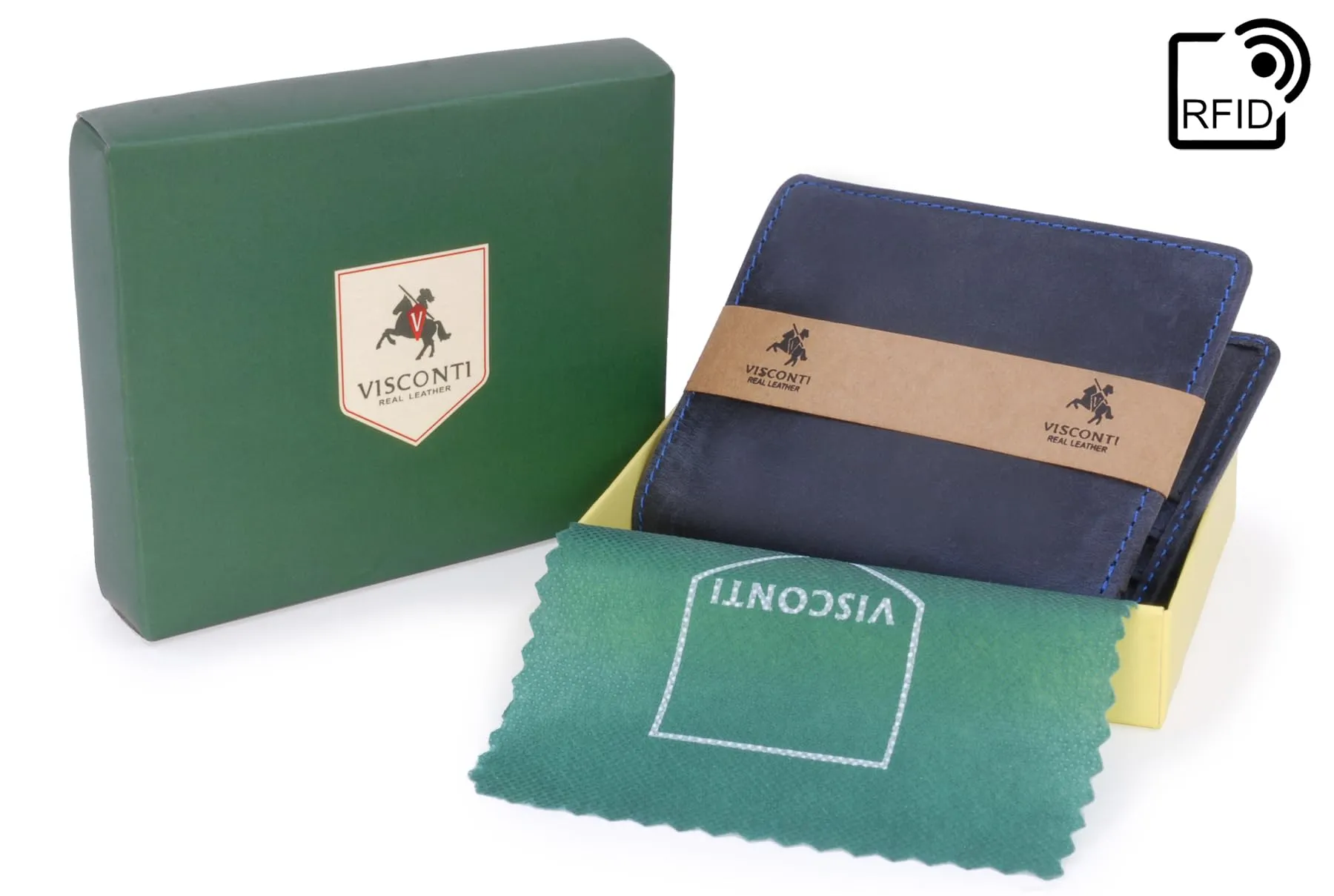 VISCONTI - Portafoglio Uomo Compatto in Pelle - Porta Carte di Credito per 6 Carte con Portamonete - Due Pieghe - RFID - 705 Arrow - Olio Blu - immagine 4
