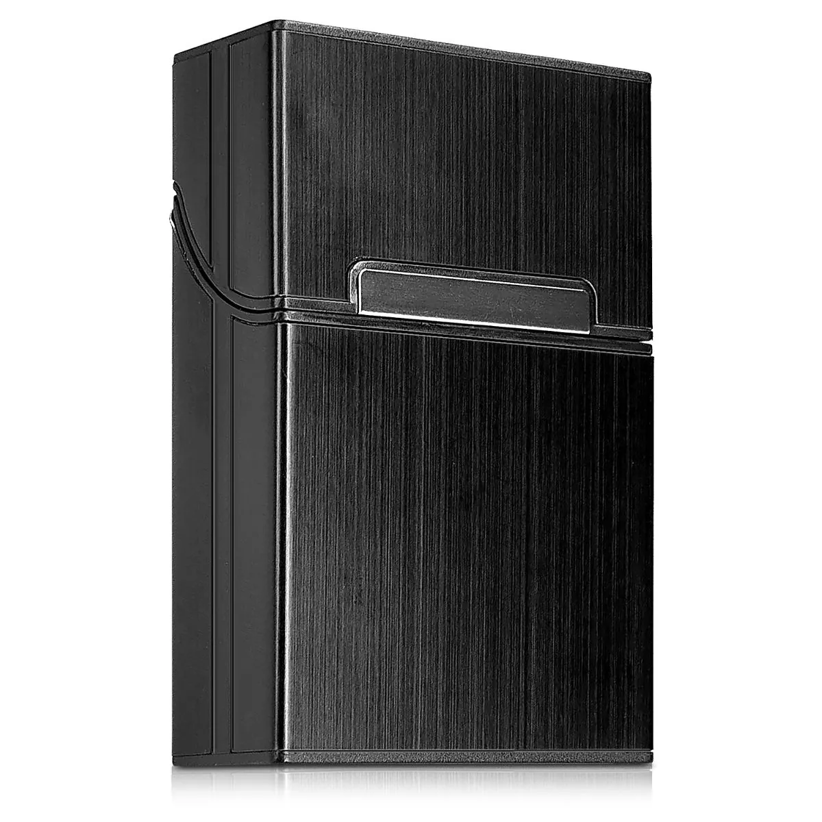 kwmobile Portasigarette in plastica e alluminio per ca.20 sigarette - Contenitore box pacchetto chiusura magnetica con coperchio automatico nero - immagine 1