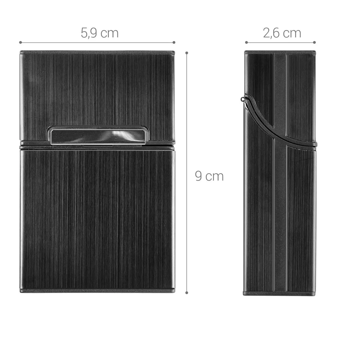 kwmobile Portasigarette in plastica e alluminio per ca.20 sigarette - Contenitore box pacchetto chiusura magnetica con coperchio automatico nero - immagine 3
