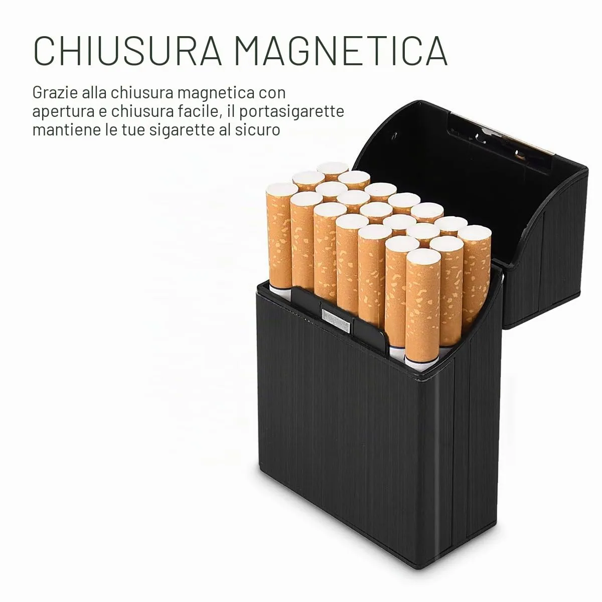 kwmobile Portasigarette in plastica e alluminio per ca.20 sigarette - Contenitore box pacchetto chiusura magnetica con coperchio automatico nero - immagine 4