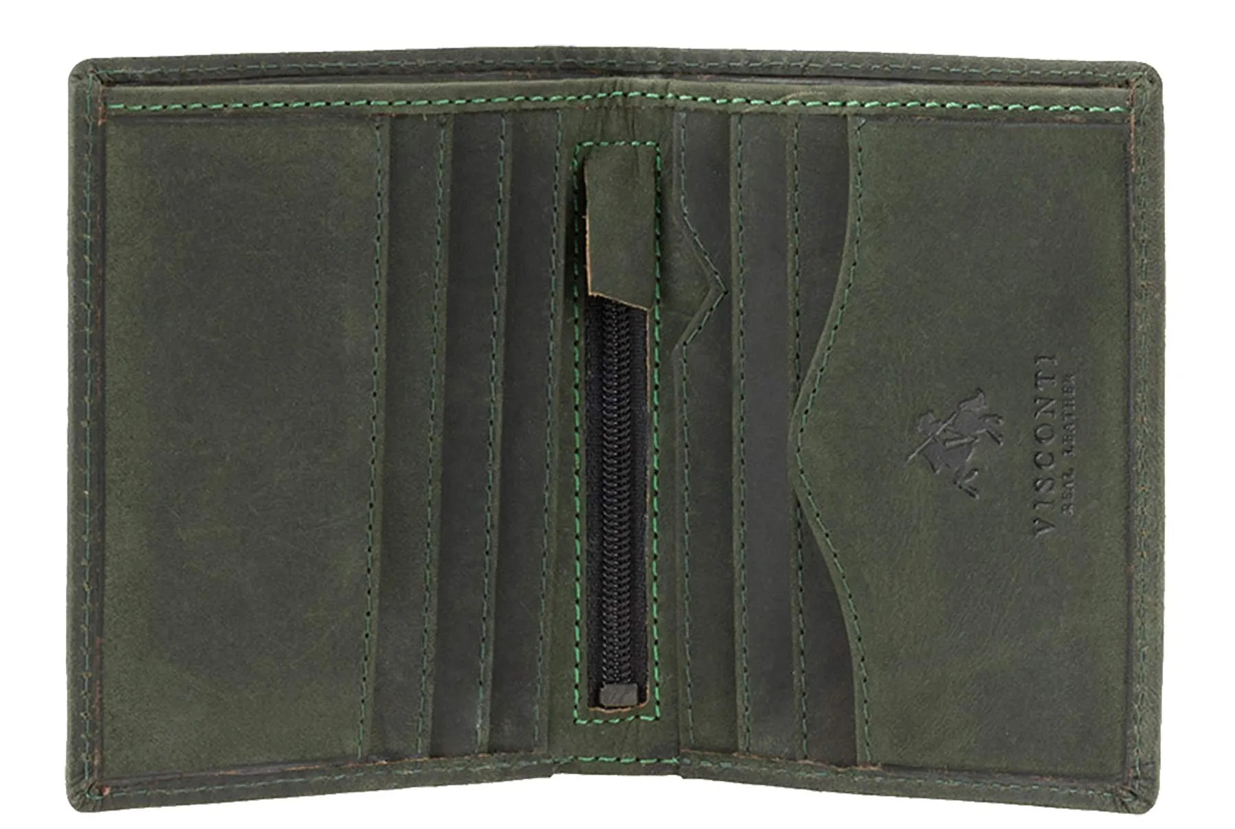 VISCONTI - Portafoglio Uomo Compatto in Pelle - Porta Carte di Credito per 6 Carte con Portamonete - Due Pieghe - RFID - 705 Arrow - Olio Verde - immagine 1