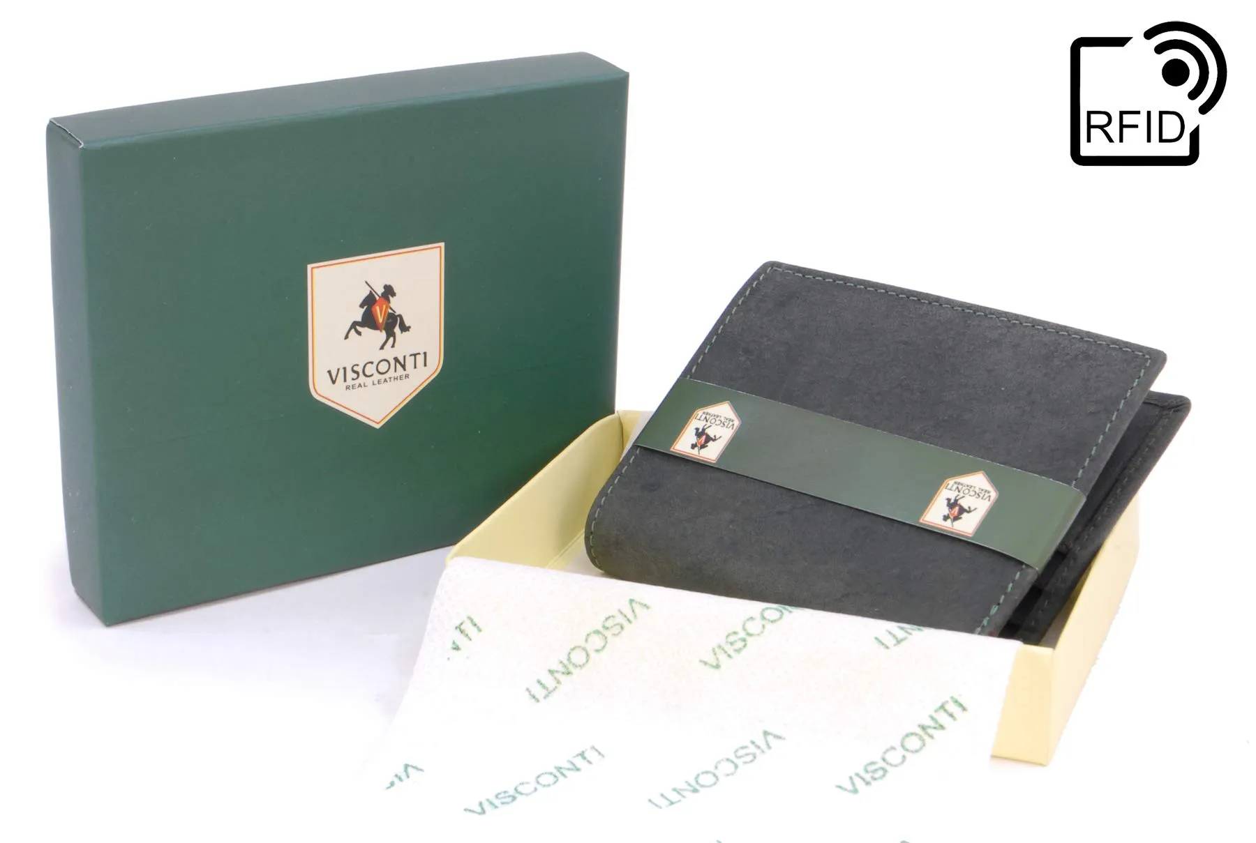 VISCONTI - Portafoglio Uomo Compatto in Pelle - Porta Carte di Credito per 6 Carte con Portamonete - Due Pieghe - RFID - 705 Arrow - Olio Verde - immagine 5
