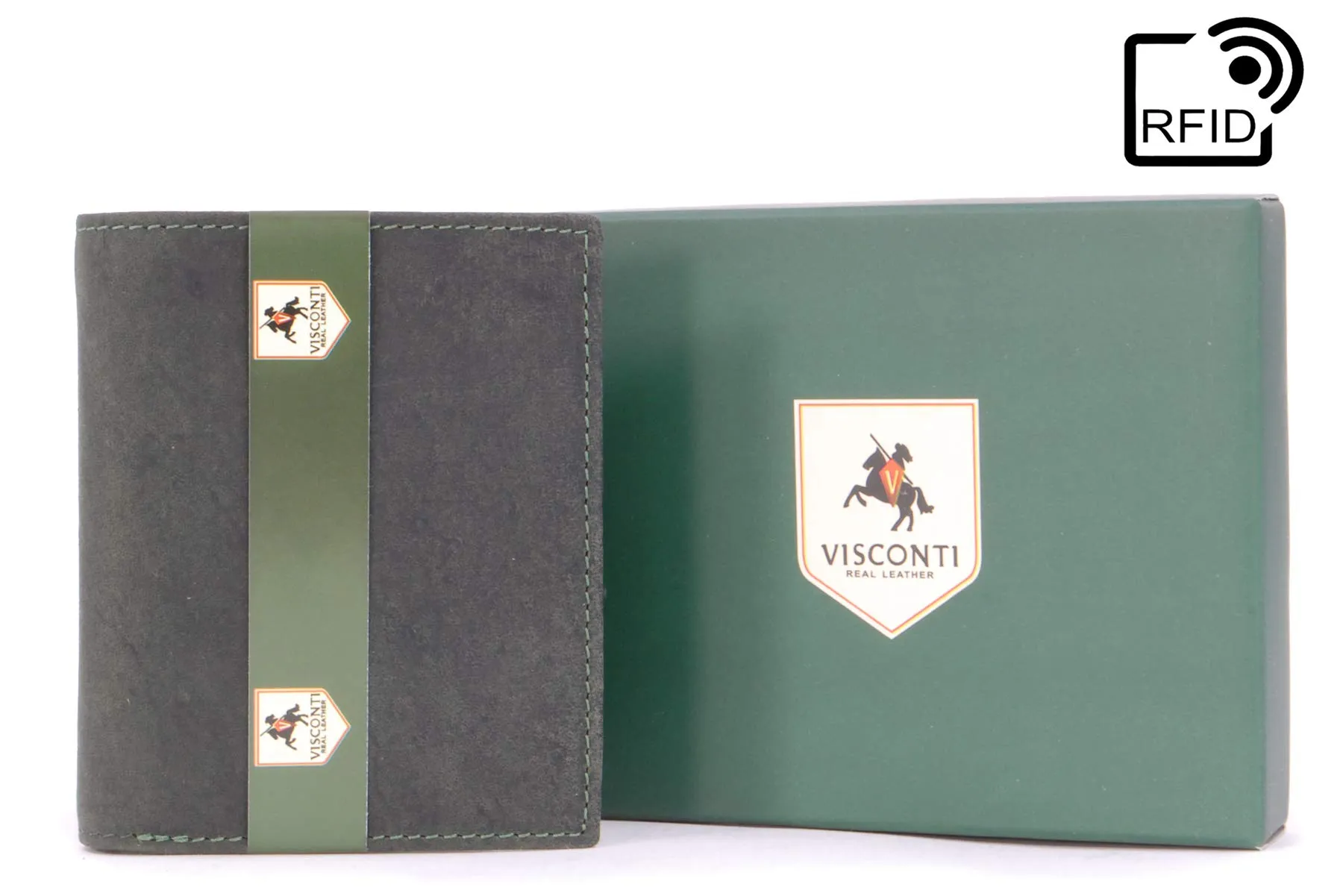 VISCONTI - Portafoglio Uomo Compatto in Pelle - Porta Carte di Credito per 6 Carte con Portamonete - Due Pieghe - RFID - 705 Arrow - Olio Verde - immagine 6