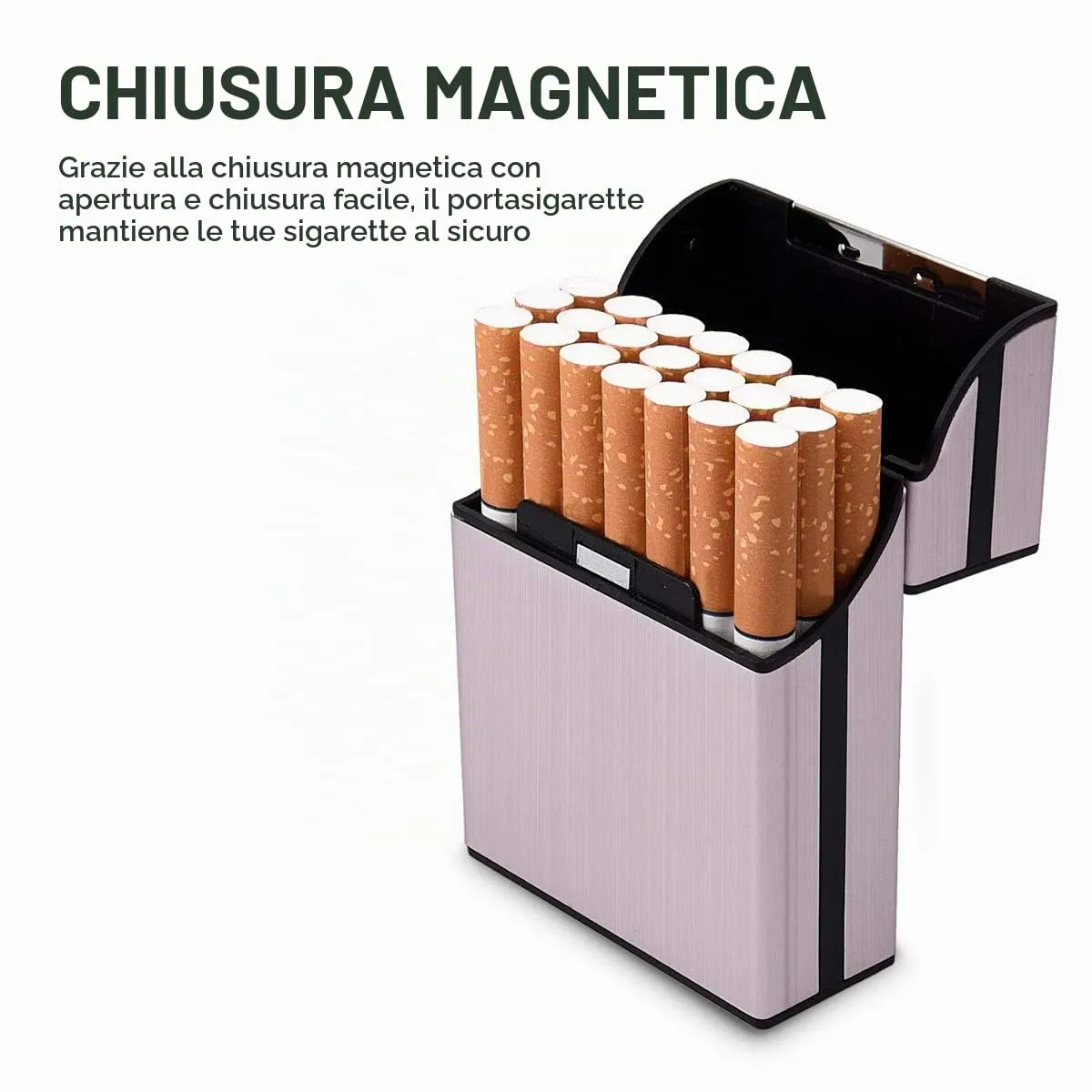 kwmobile Portasigarette in plastica e alluminio per ca.20 sigarette - Contenitore box pacchetto chiusura magnetica con coperchio automatico oro rosa - immagine 4