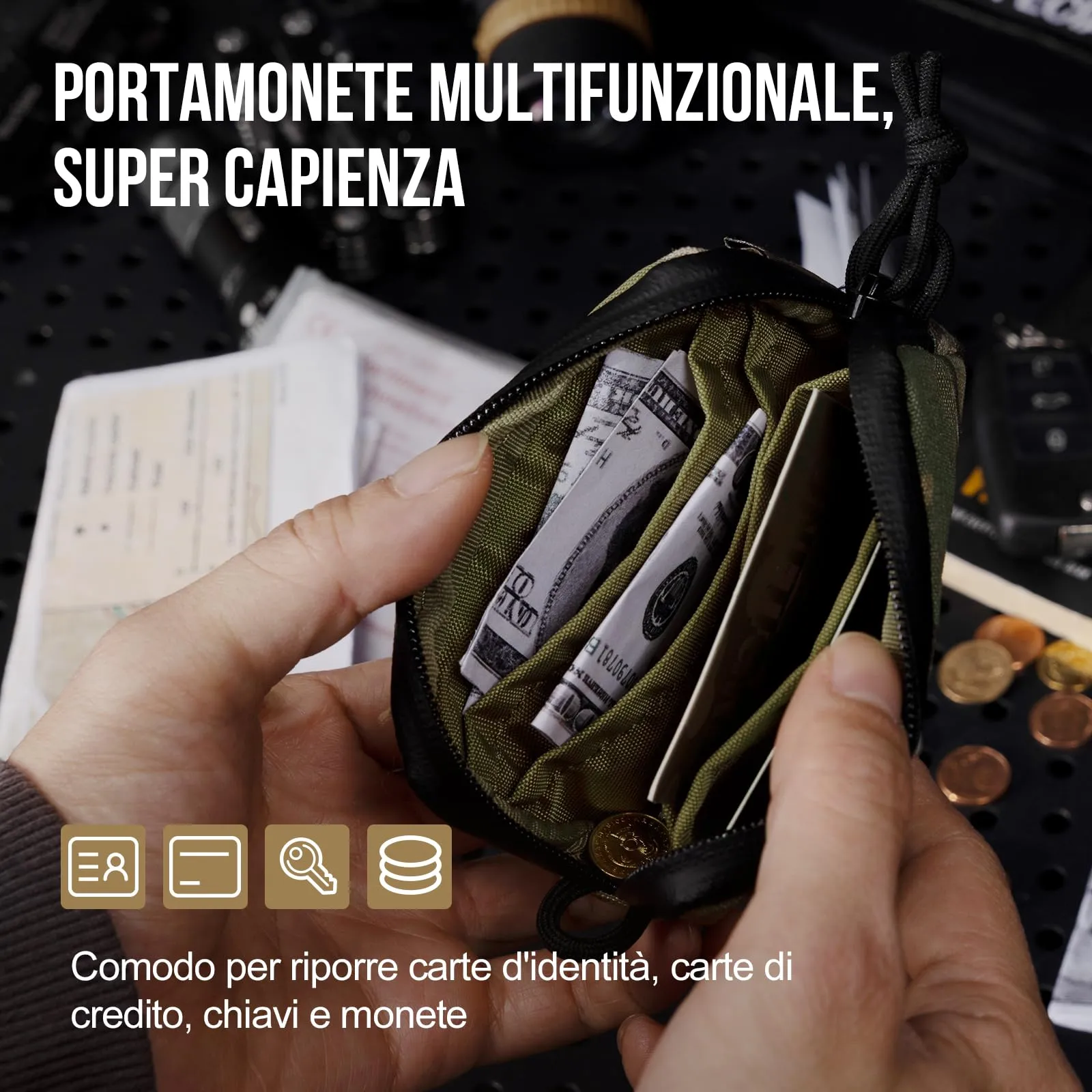 OneTigris Portafoglio 500d Nylon Piccolo Con Cerniera Portafoglio Tattico Custodia Per Carte Di Credito Piccola Tasca Per Uomini e Donne-Camo - immagine 2
