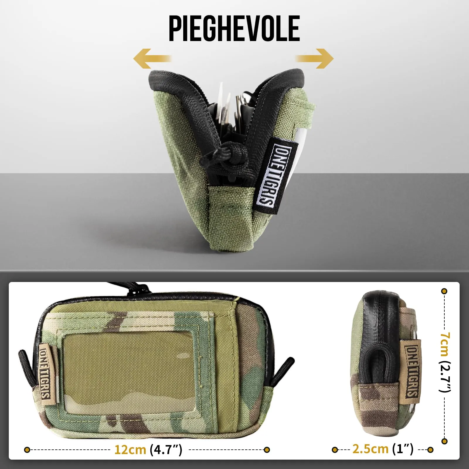 OneTigris Portafoglio 500d Nylon Piccolo Con Cerniera Portafoglio Tattico Custodia Per Carte Di Credito Piccola Tasca Per Uomini e Donne-Camo - immagine 5