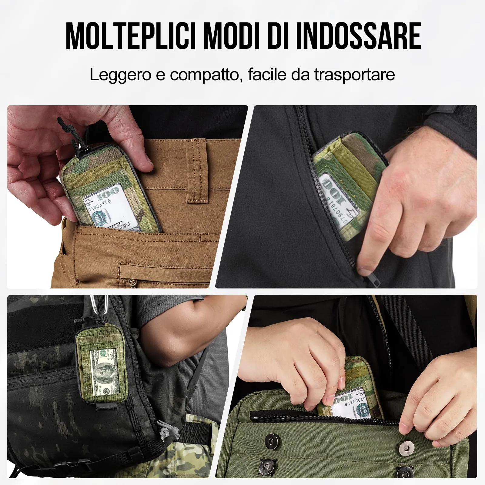 OneTigris Portafoglio 500d Nylon Piccolo Con Cerniera Portafoglio Tattico Custodia Per Carte Di Credito Piccola Tasca Per Uomini e Donne-Camo - immagine 6