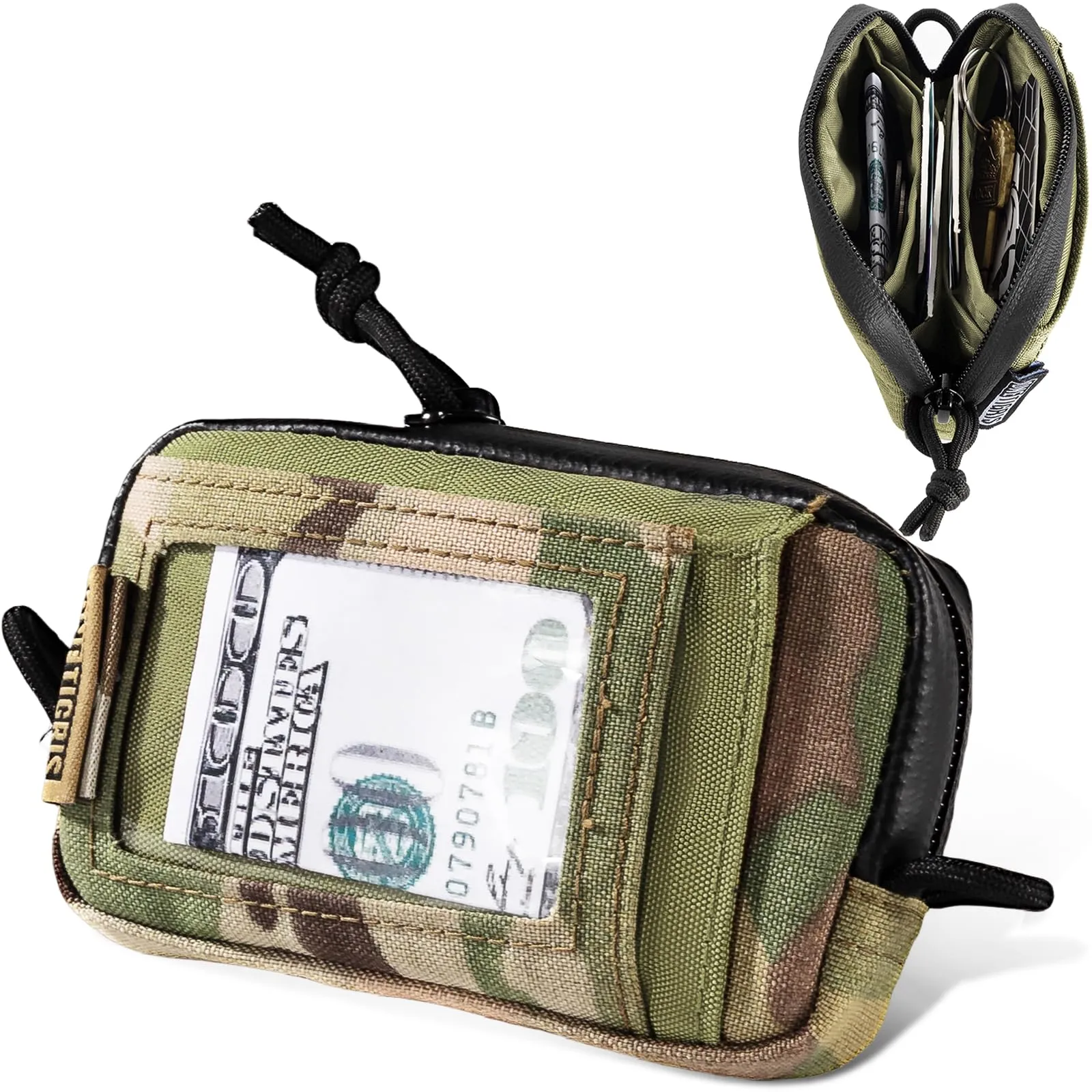 OneTigris Portafoglio 500d Nylon Piccolo Con Cerniera Portafoglio Tattico Custodia Per Carte Di Credito Piccola Tasca Per Uomini e Donne-Camo - immagine 10