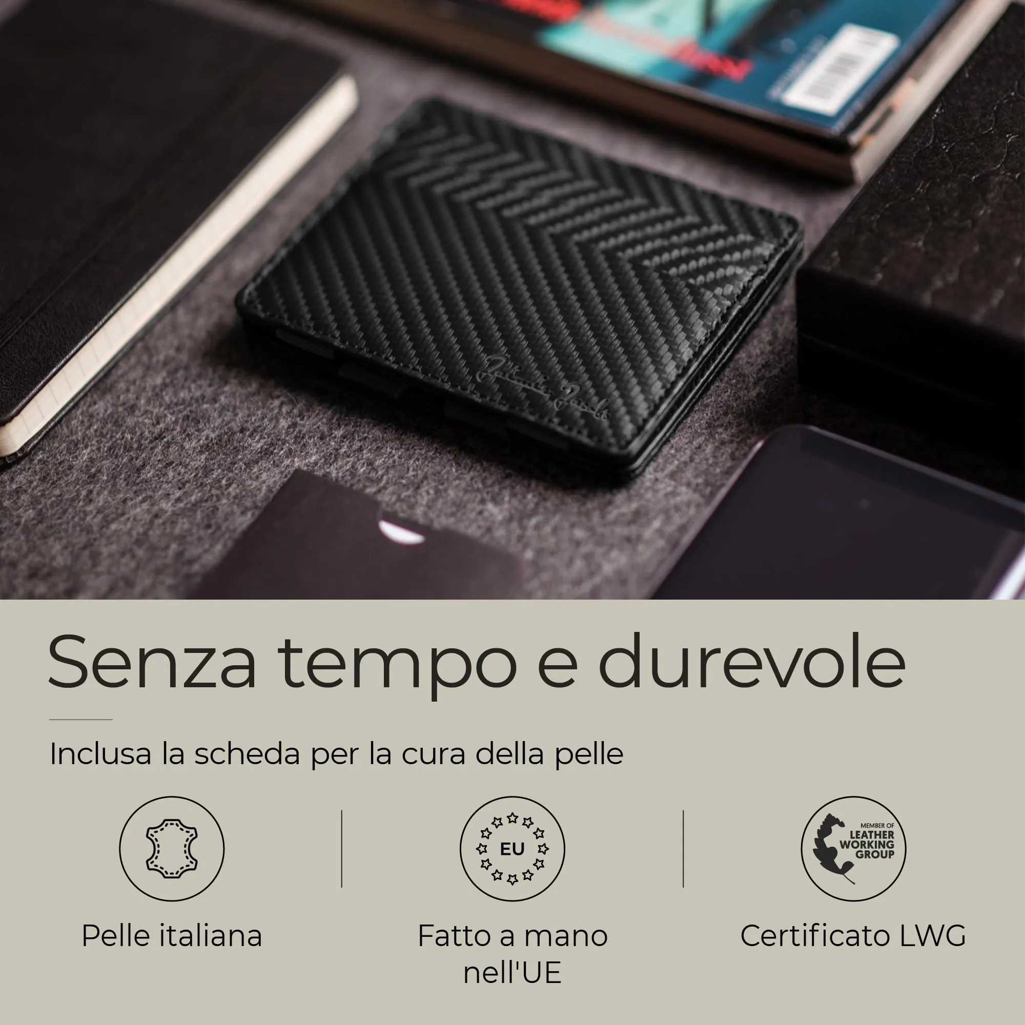 Jaimie Jacobs Portafoglio Magico, Magic Wallet Flap Boy Slim - l'Originale - Protezione RFID, Portafoglio Uomo Piccolo, Porta Carte di Credito Ragazzo, Porta Tessere Slim (Carbonino) - immagine 6