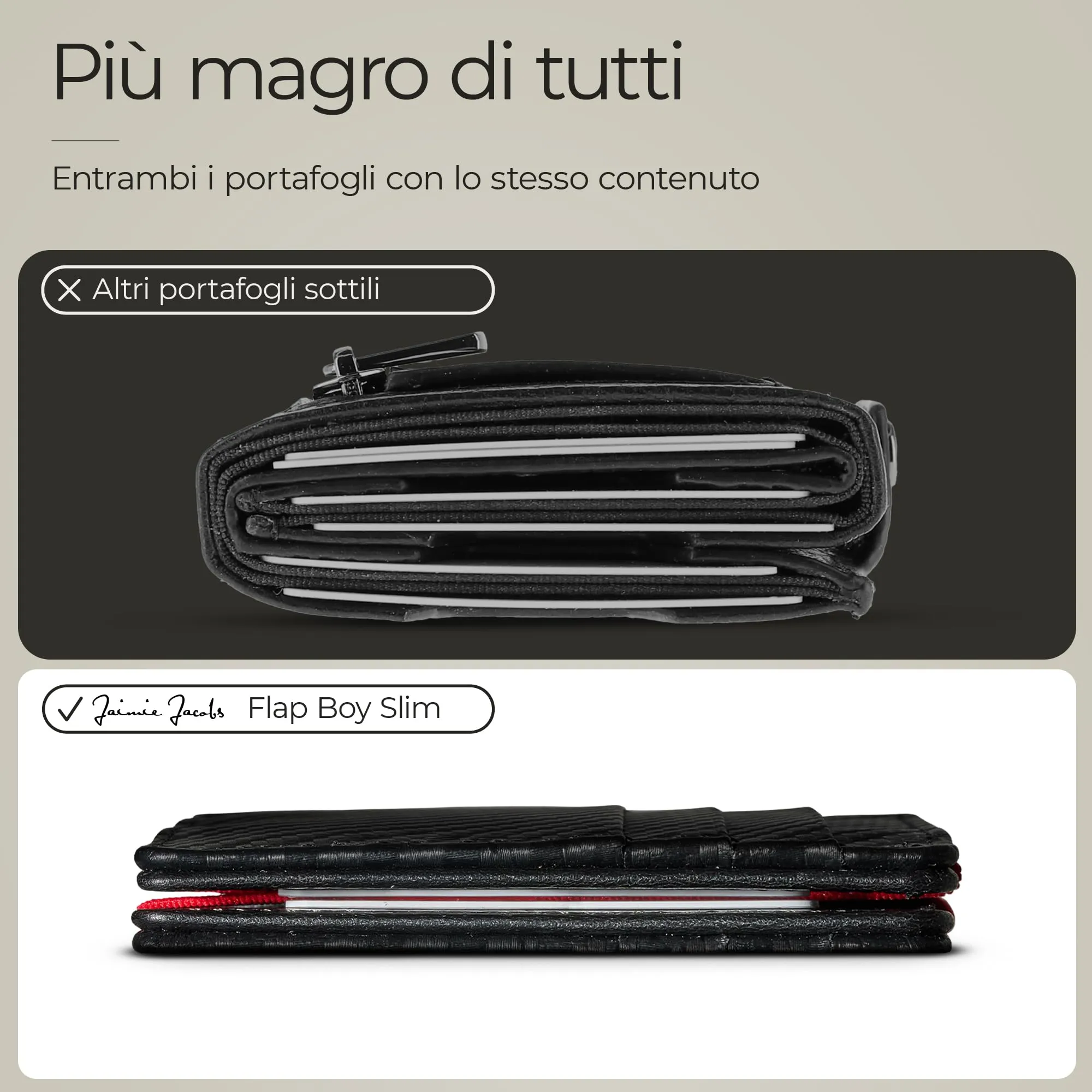 Jaimie Jacobs Portafoglio Magico, Magic Wallet Flap Boy Slim - l'Originale - Protezione RFID, Portafoglio Uomo Piccolo, Porta Carte di Credito Ragazzo, Porta Tessere Slim (Carbonio E Rosso) - immagine 3